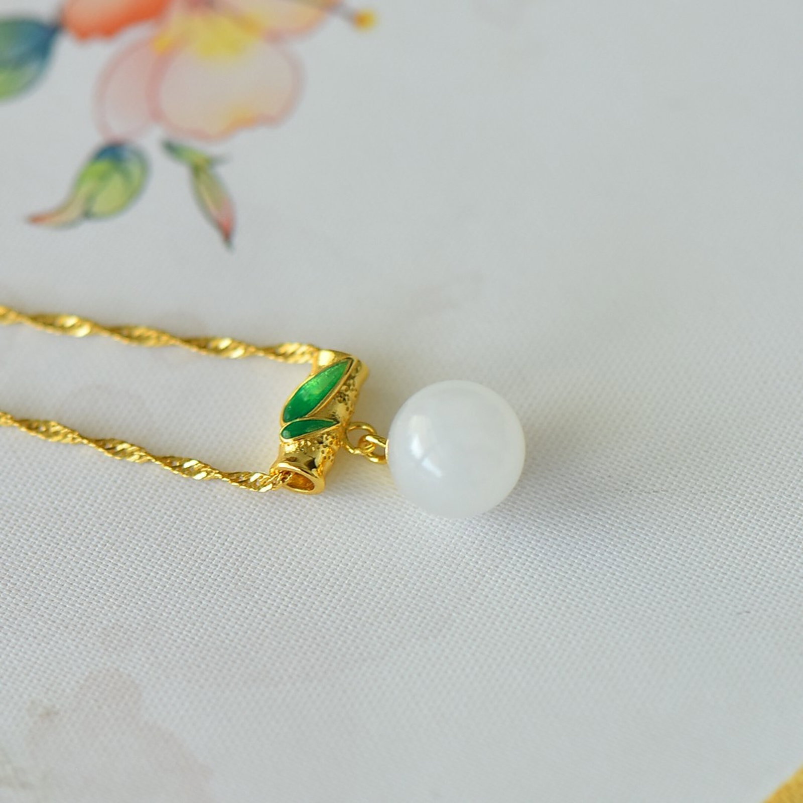 An Exquisite Sterling Silver-Gold Plated Inlaid White Jade Pendant - 4
