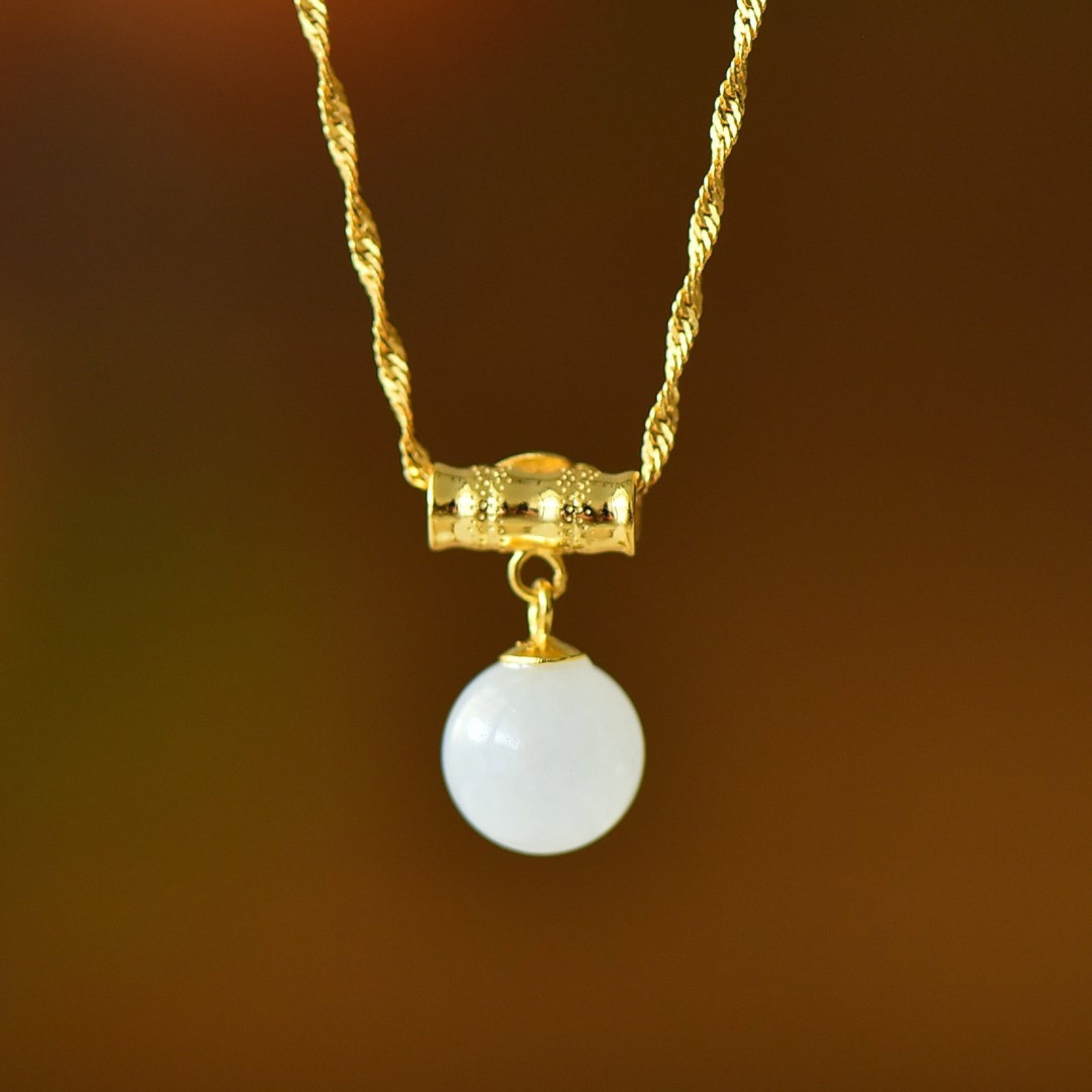 An Exquisite Sterling Silver-Gold Plated Inlaid White Jade Pendant - 5