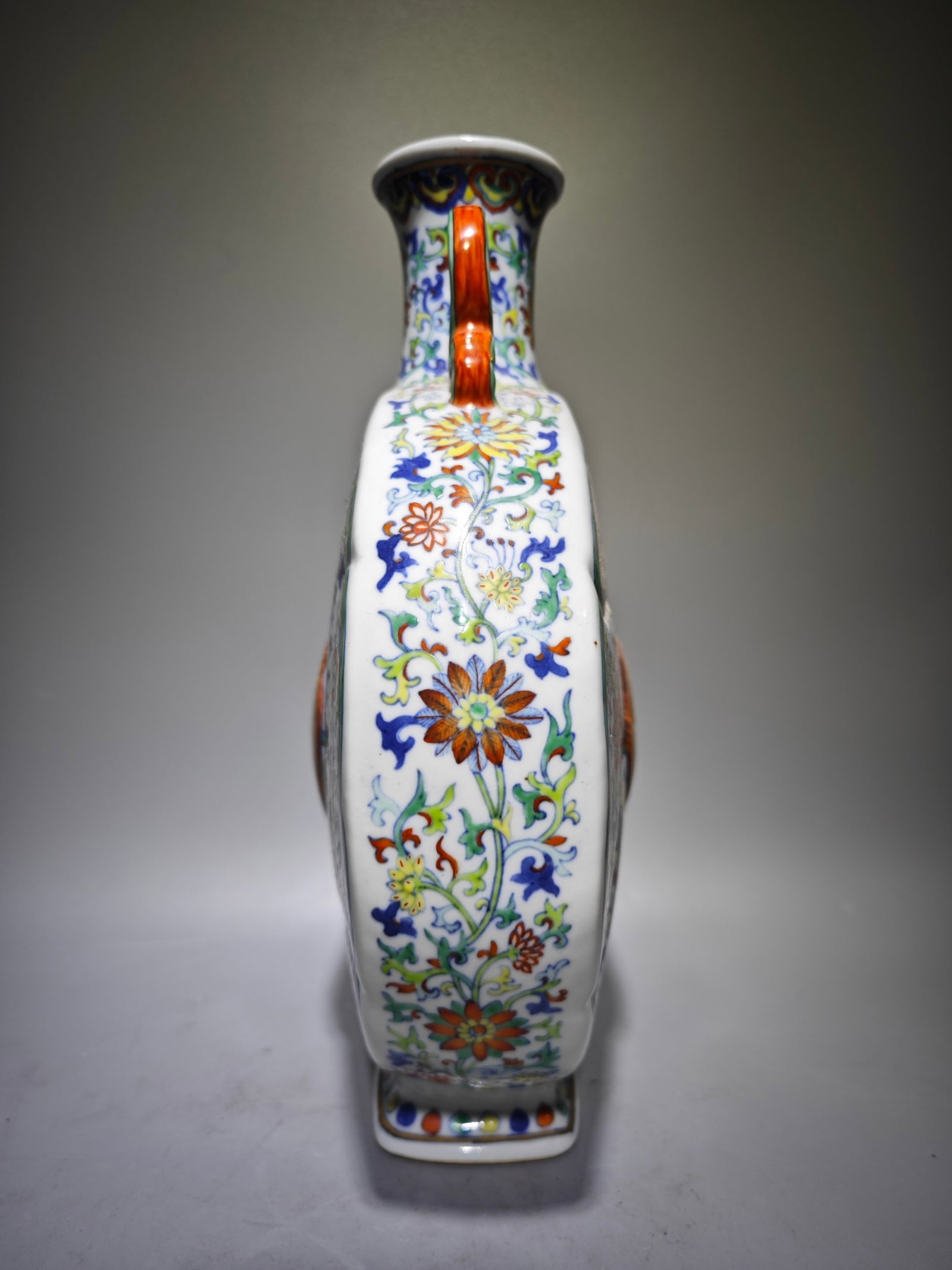 A Rare Doucai Flower Pattern Beast-Ears Vase - 2