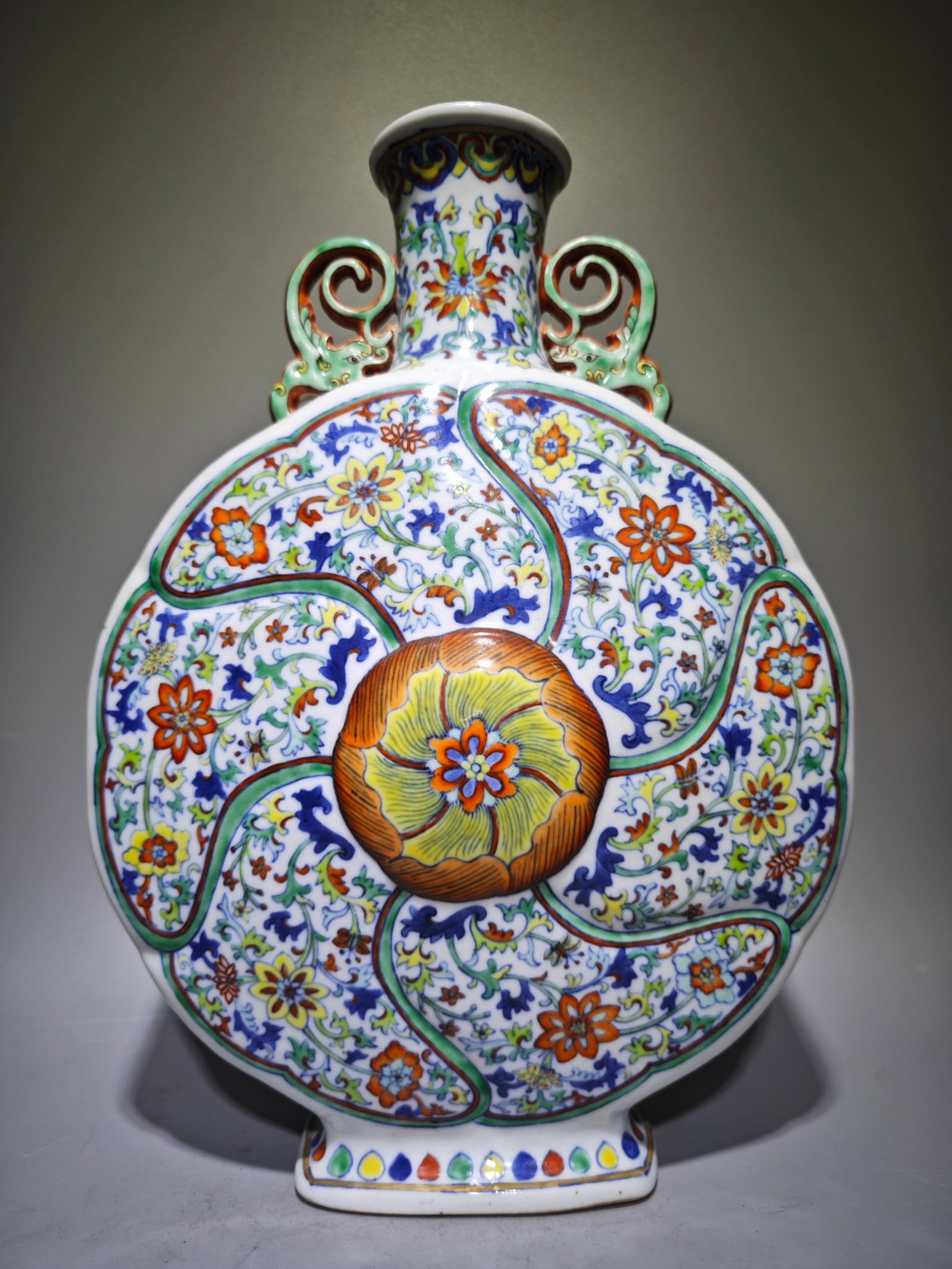 A Rare Doucai Flower Pattern Beast-Ears Vase - 3
