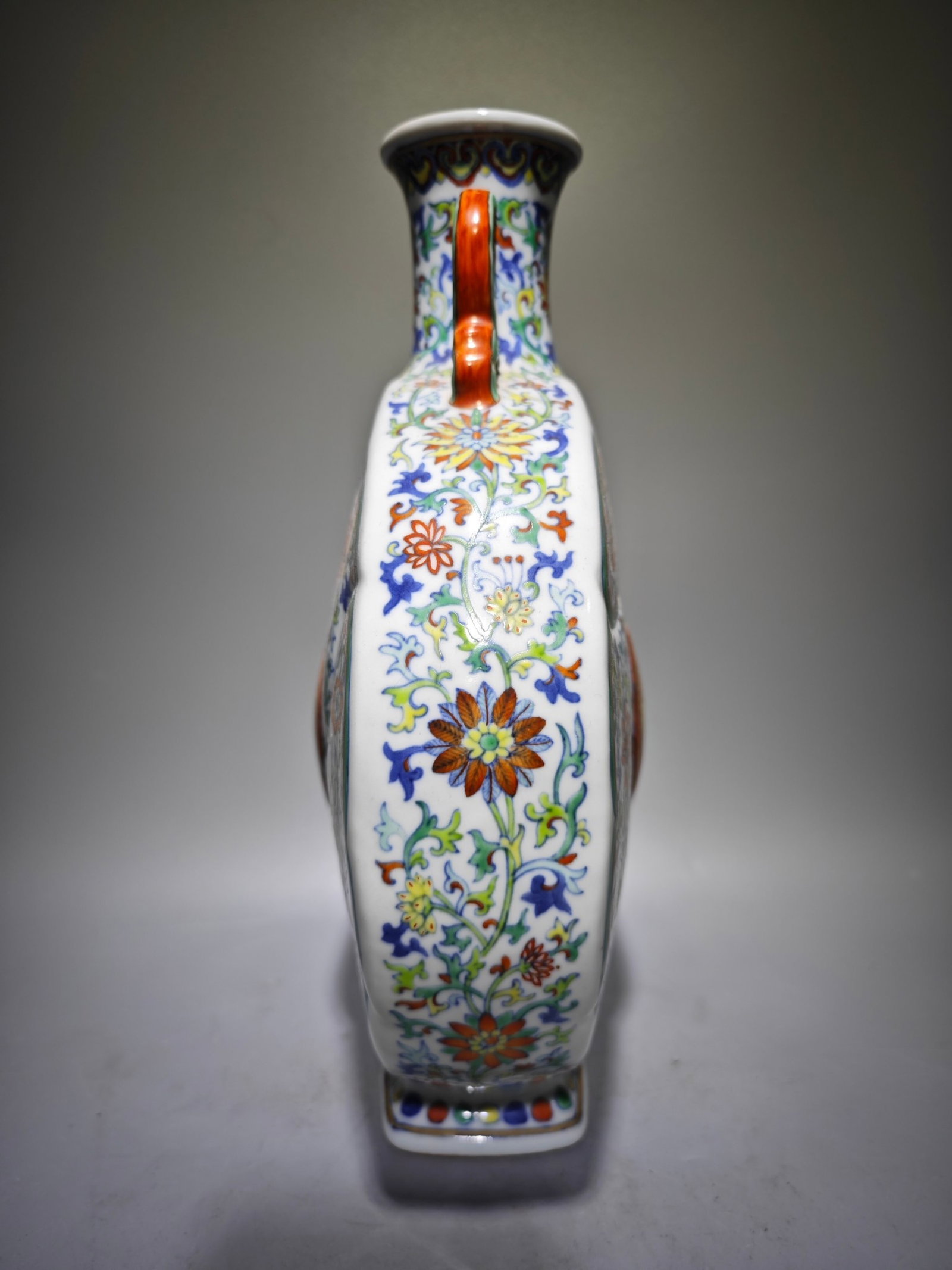 A Rare Doucai Flower Pattern Beast-Ears Vase - 4
