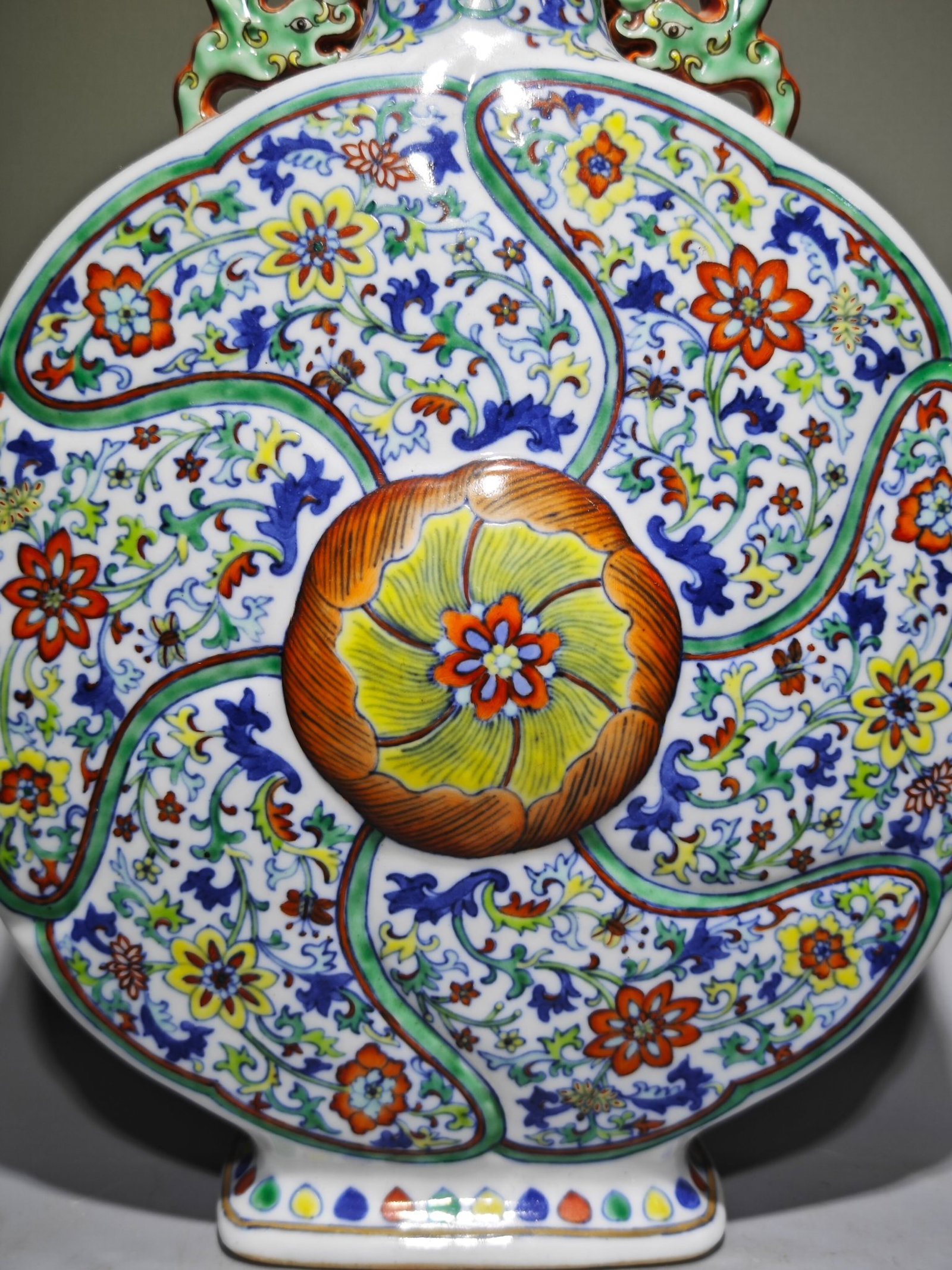 A Rare Doucai Flower Pattern Beast-Ears Vase - 8