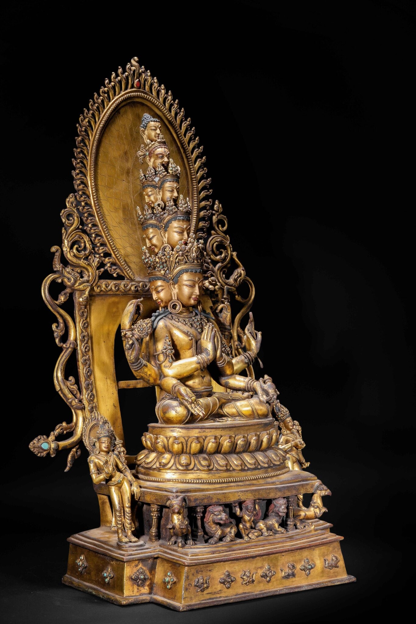 A Solemn Gilt Bronze Statue of Eleven-Headed and Six-Armed Guanyin,With Inscription - 10