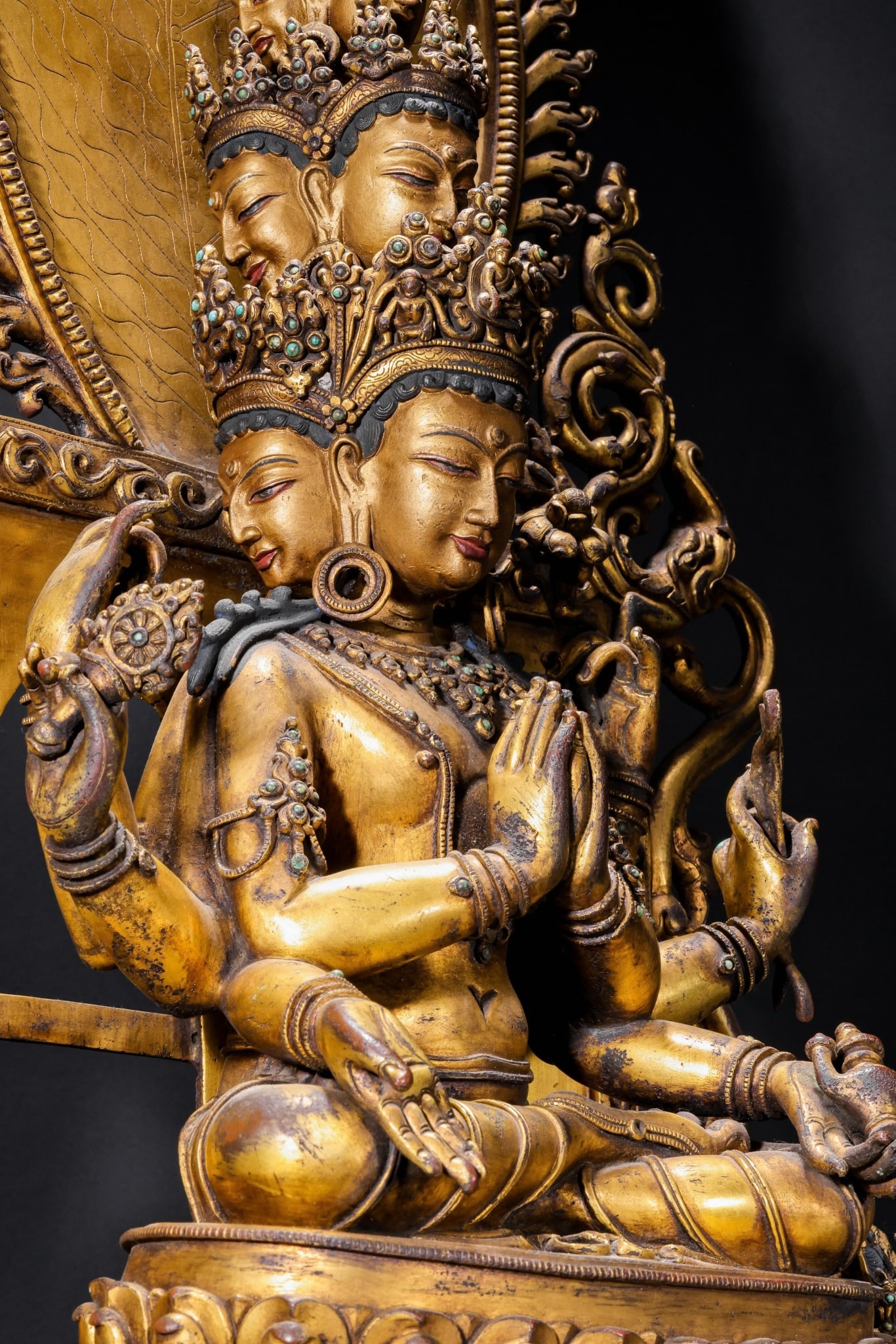 A Solemn Gilt Bronze Statue of Eleven-Headed and Six-Armed Guanyin,With Inscription - 11