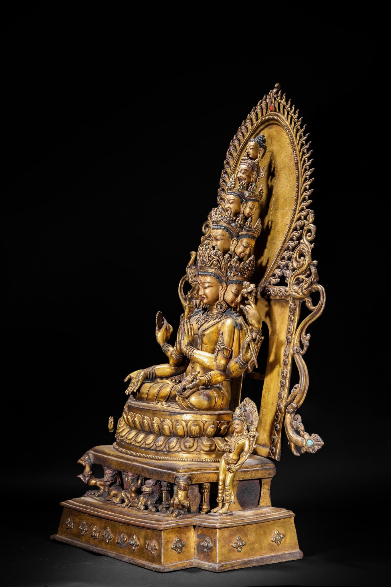 A Solemn Gilt Bronze Statue of Eleven-Headed and Six-Armed Guanyin,With Inscription - 12