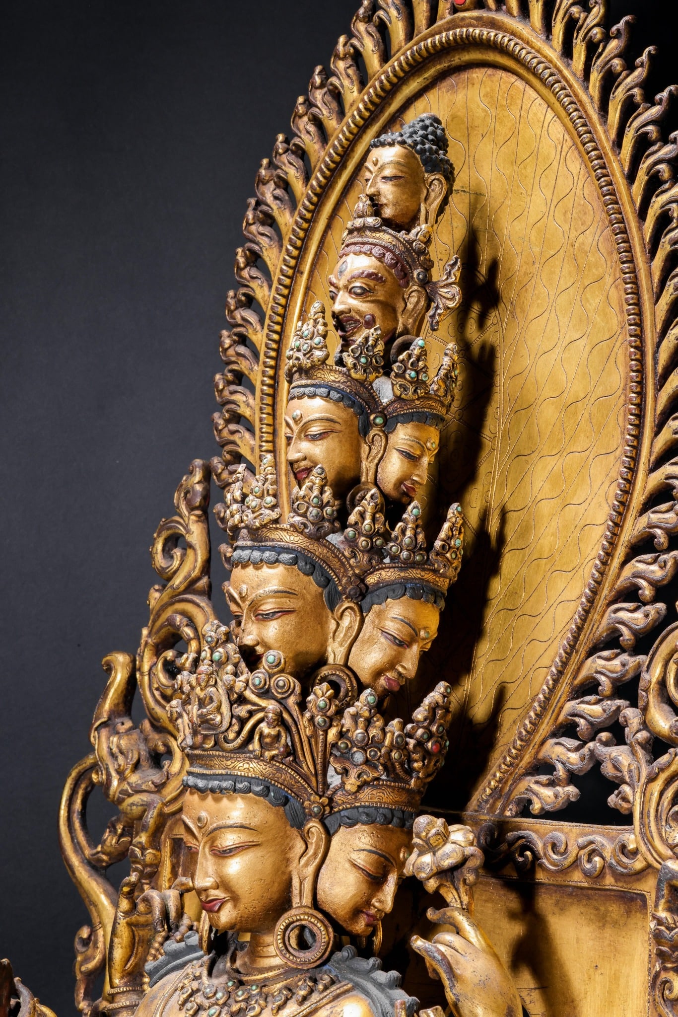 A Solemn Gilt Bronze Statue of Eleven-Headed and Six-Armed Guanyin,With Inscription - 14