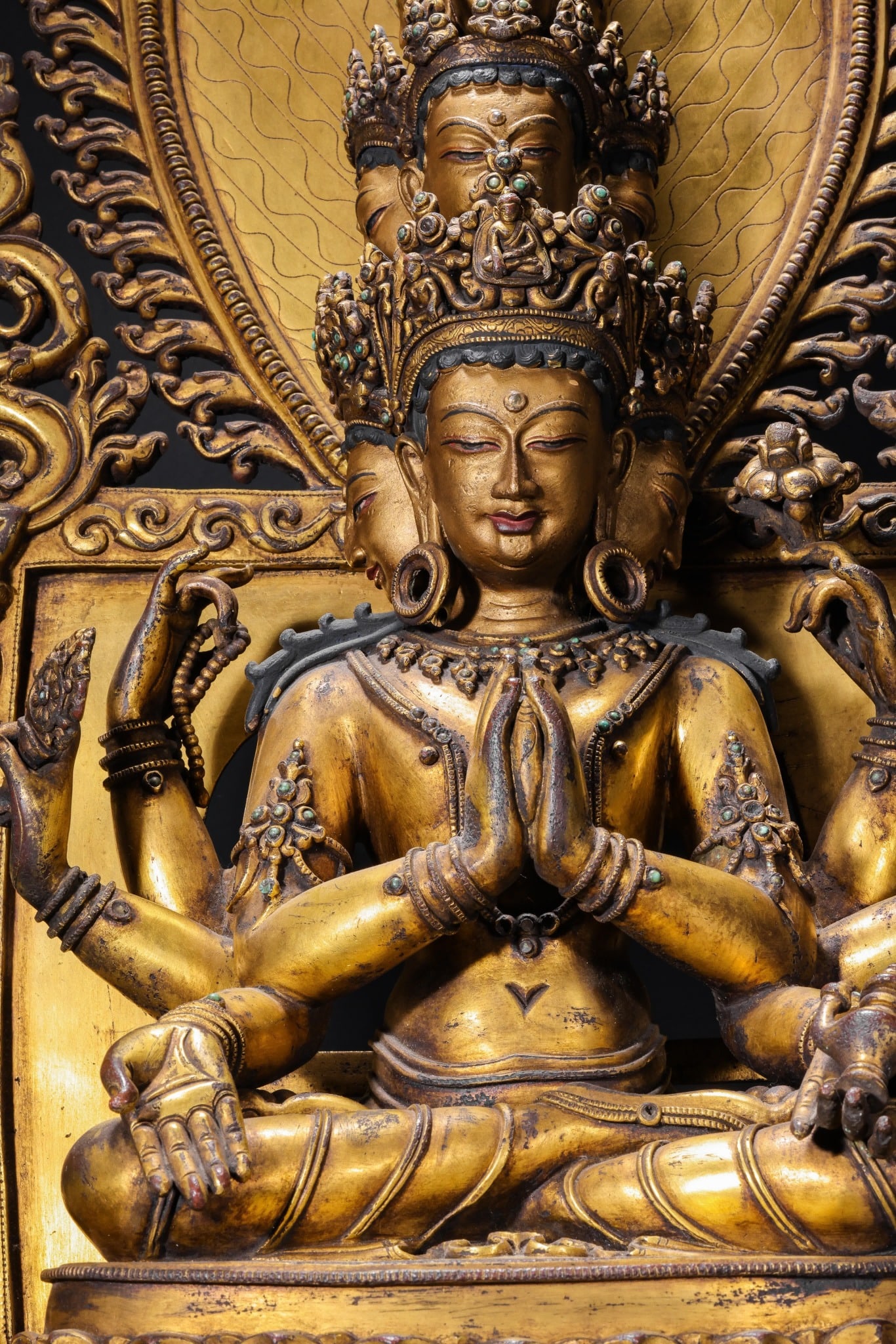 A Solemn Gilt Bronze Statue of Eleven-Headed and Six-Armed Guanyin,With Inscription - 3