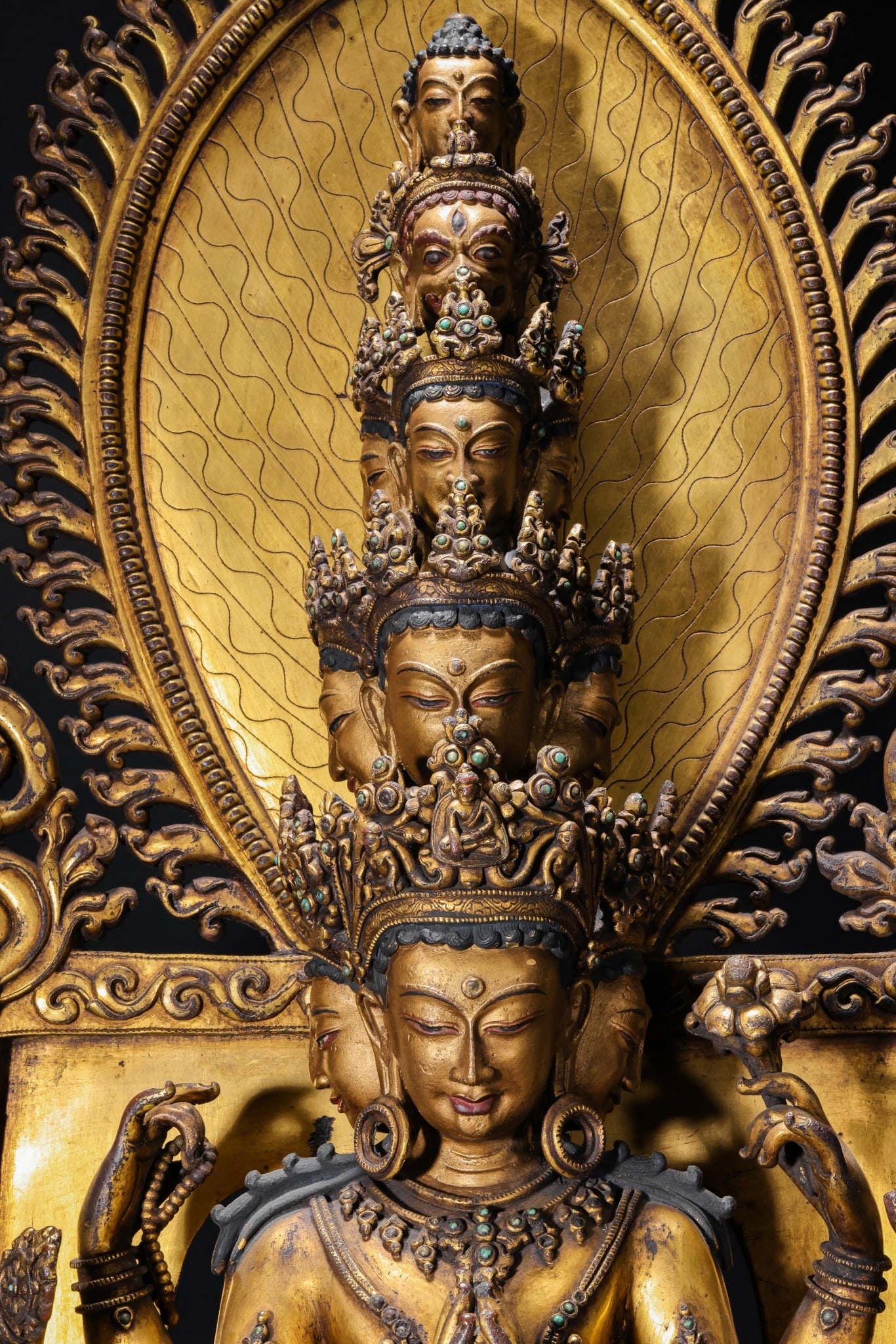 A Solemn Gilt Bronze Statue of Eleven-Headed and Six-Armed Guanyin,With Inscription - 4