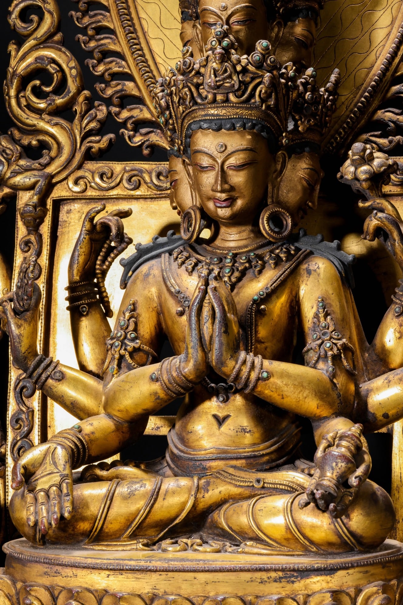 A Solemn Gilt Bronze Statue of Eleven-Headed and Six-Armed Guanyin,With Inscription - 8