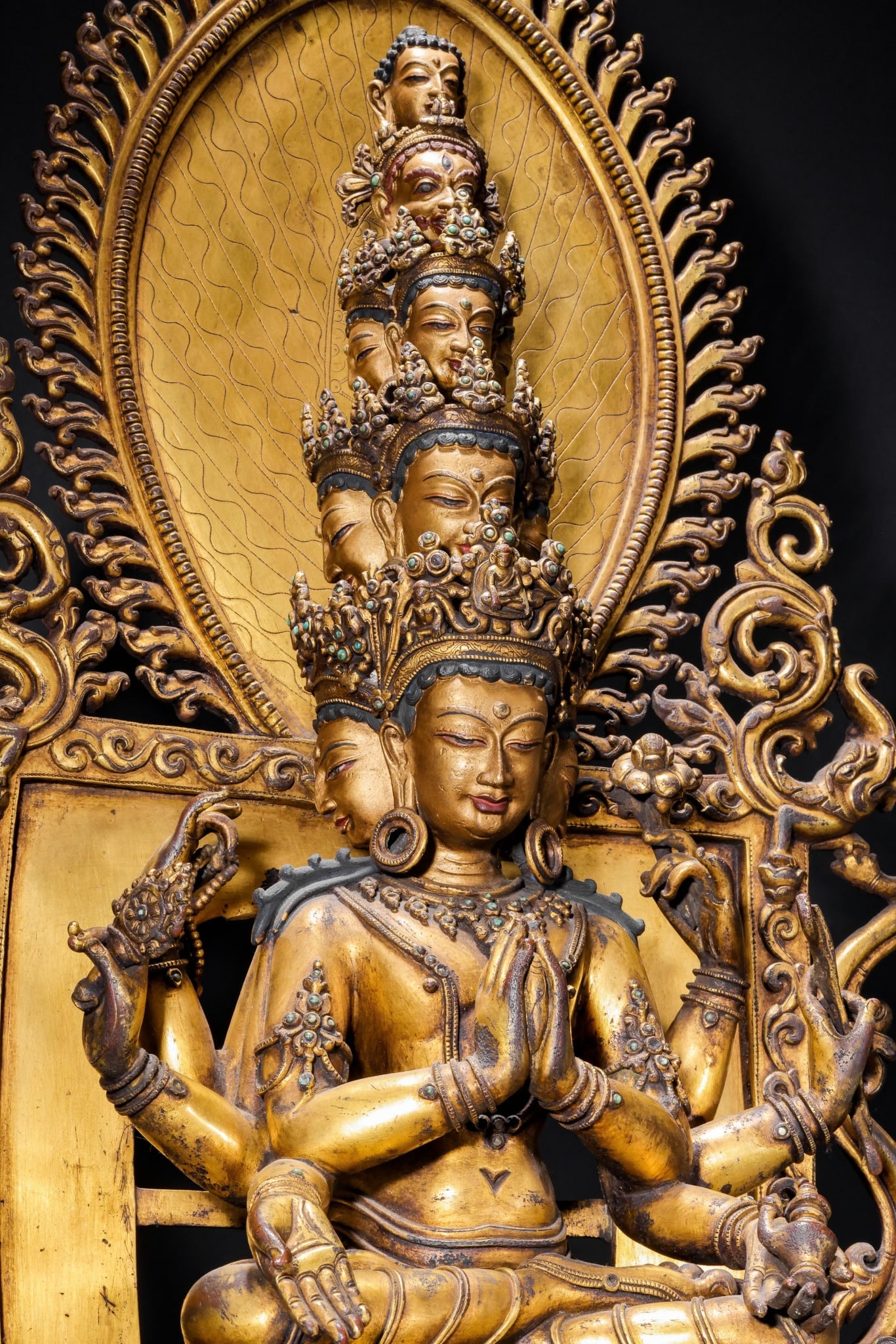 A Solemn Gilt Bronze Statue of Eleven-Headed and Six-Armed Guanyin,With Inscription - 9