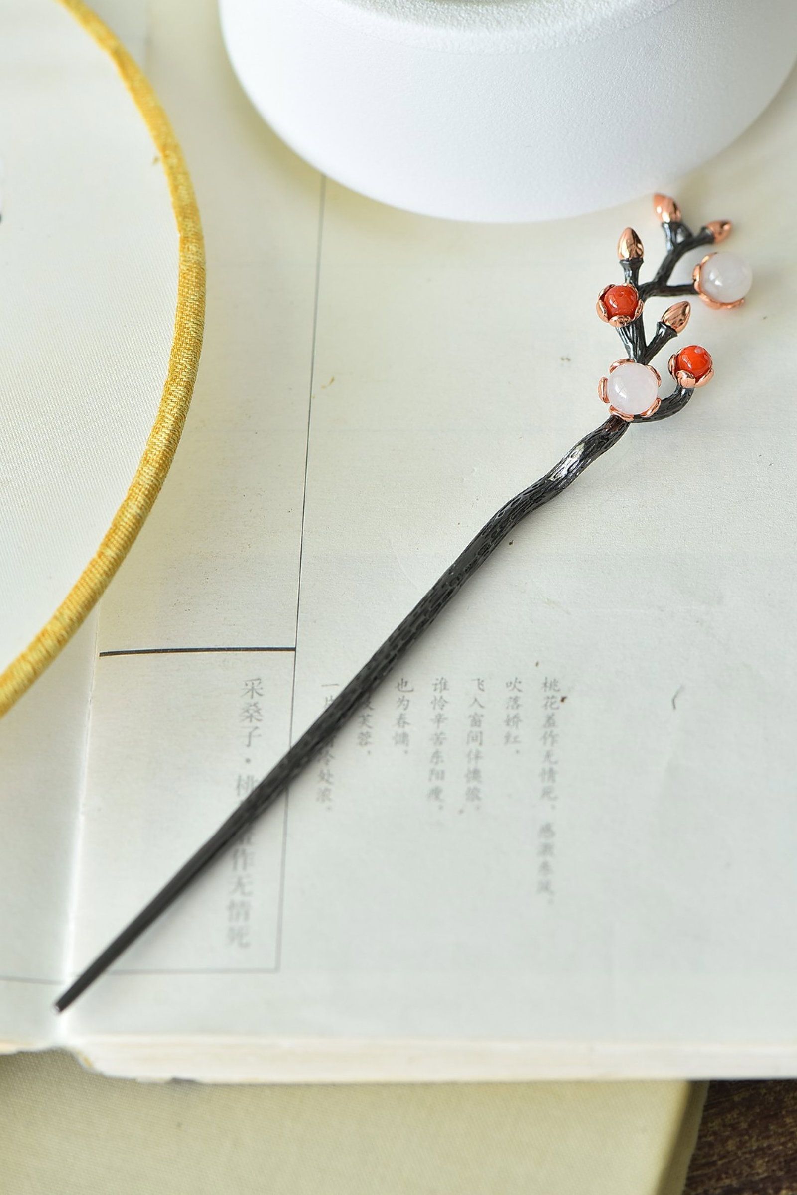 An Exquisite Sterling Silver-Gold Plated Inlaid White Jade Hairpin - 3