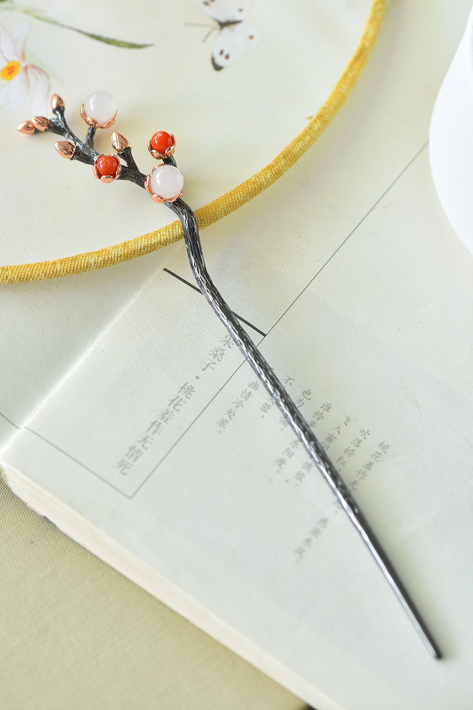 An Exquisite Sterling Silver-Gold Plated Inlaid White Jade Hairpin - 4