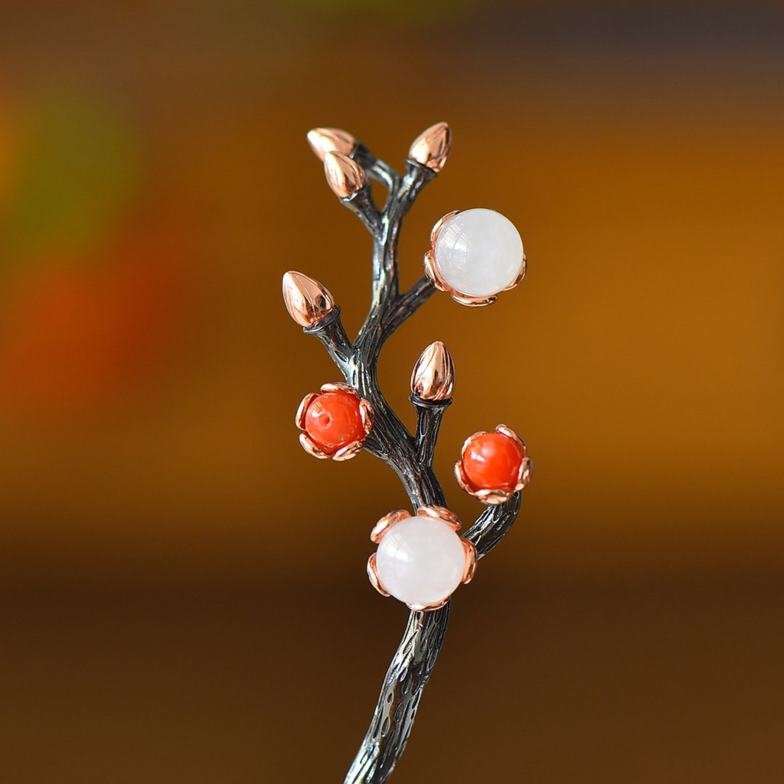 An Exquisite Sterling Silver-Gold Plated Inlaid White Jade Hairpin - 5