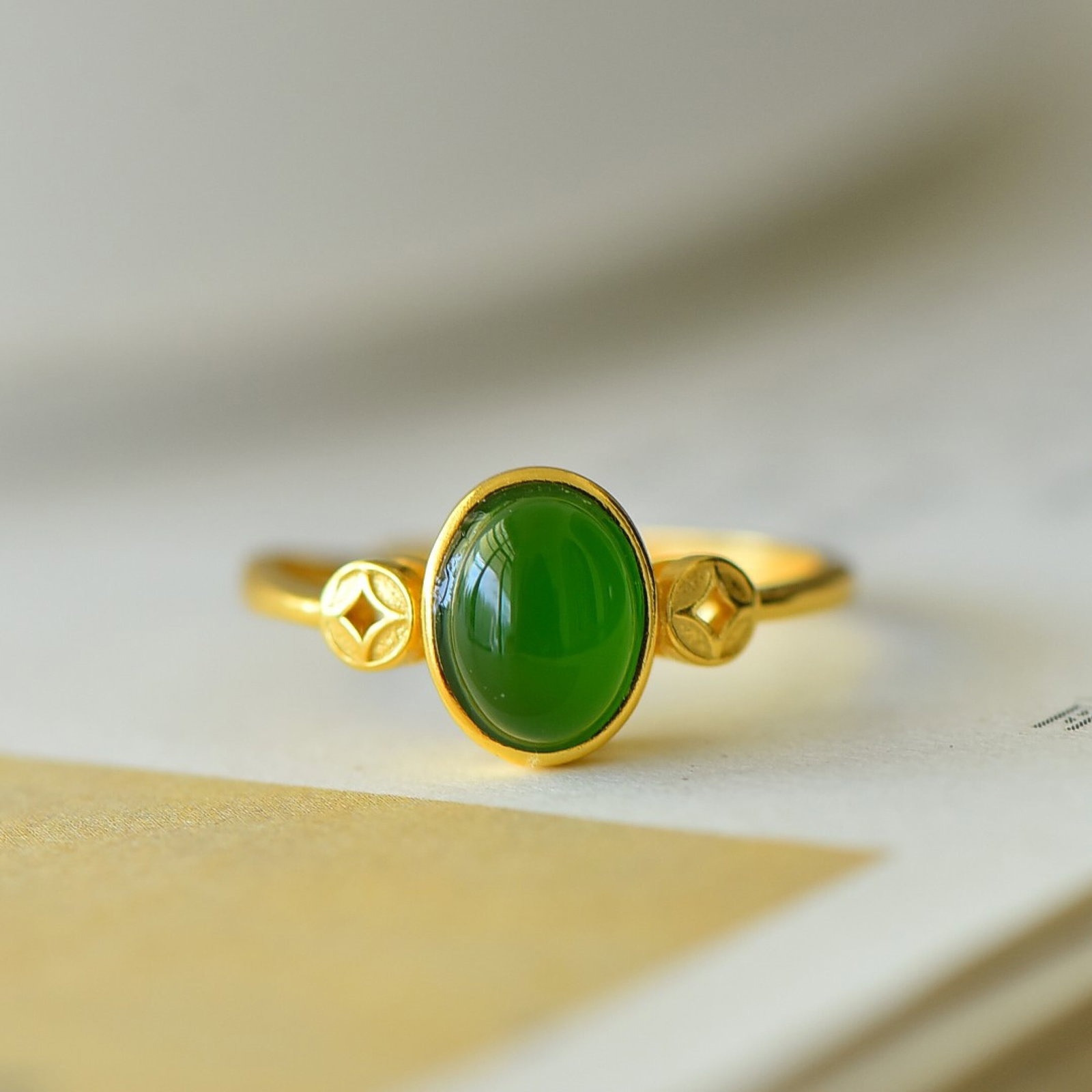 An Exquisite Sterling Silver-Gold Plated Inlaid Jasper Ring - 2