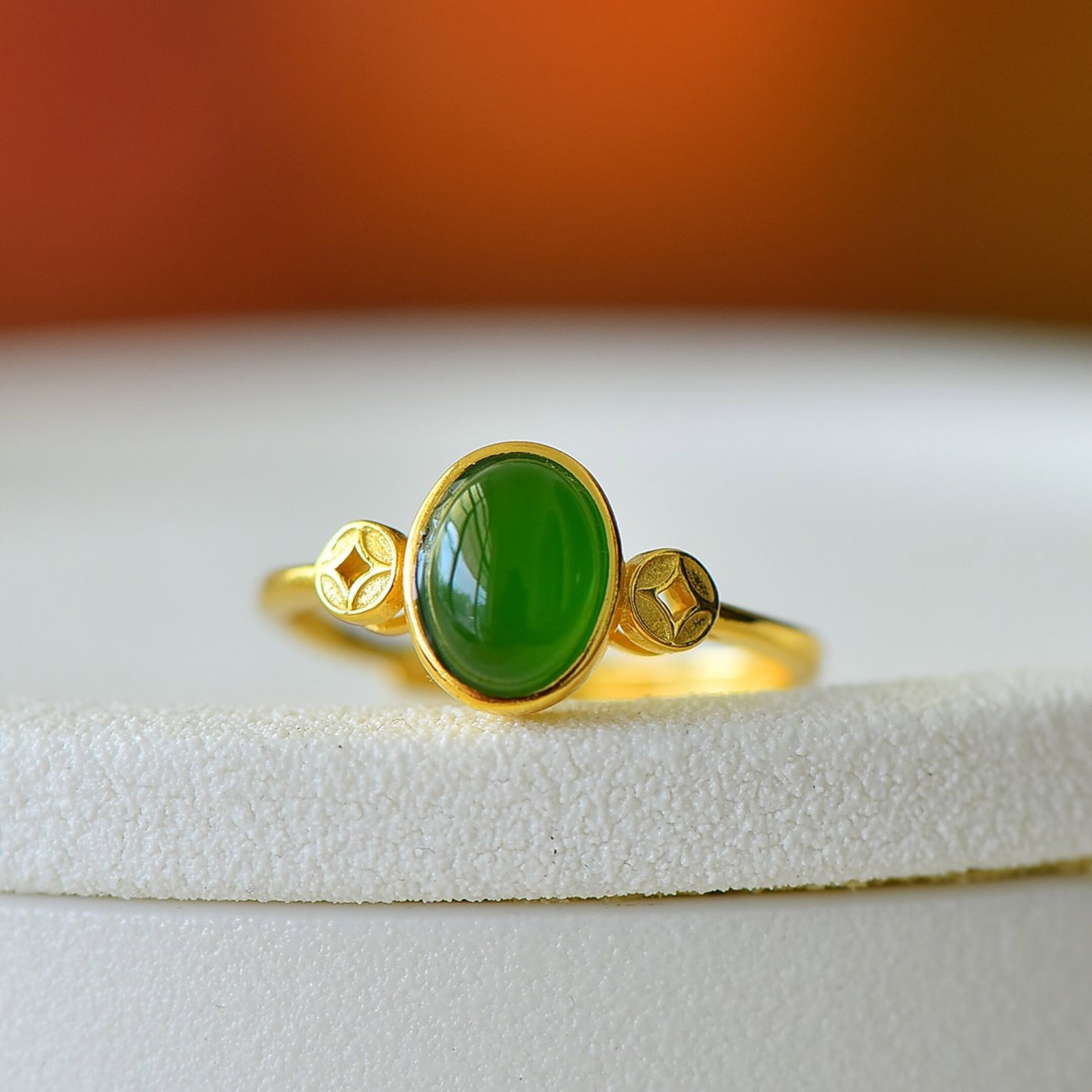 An Exquisite Sterling Silver-Gold Plated Inlaid Jasper Ring - 5