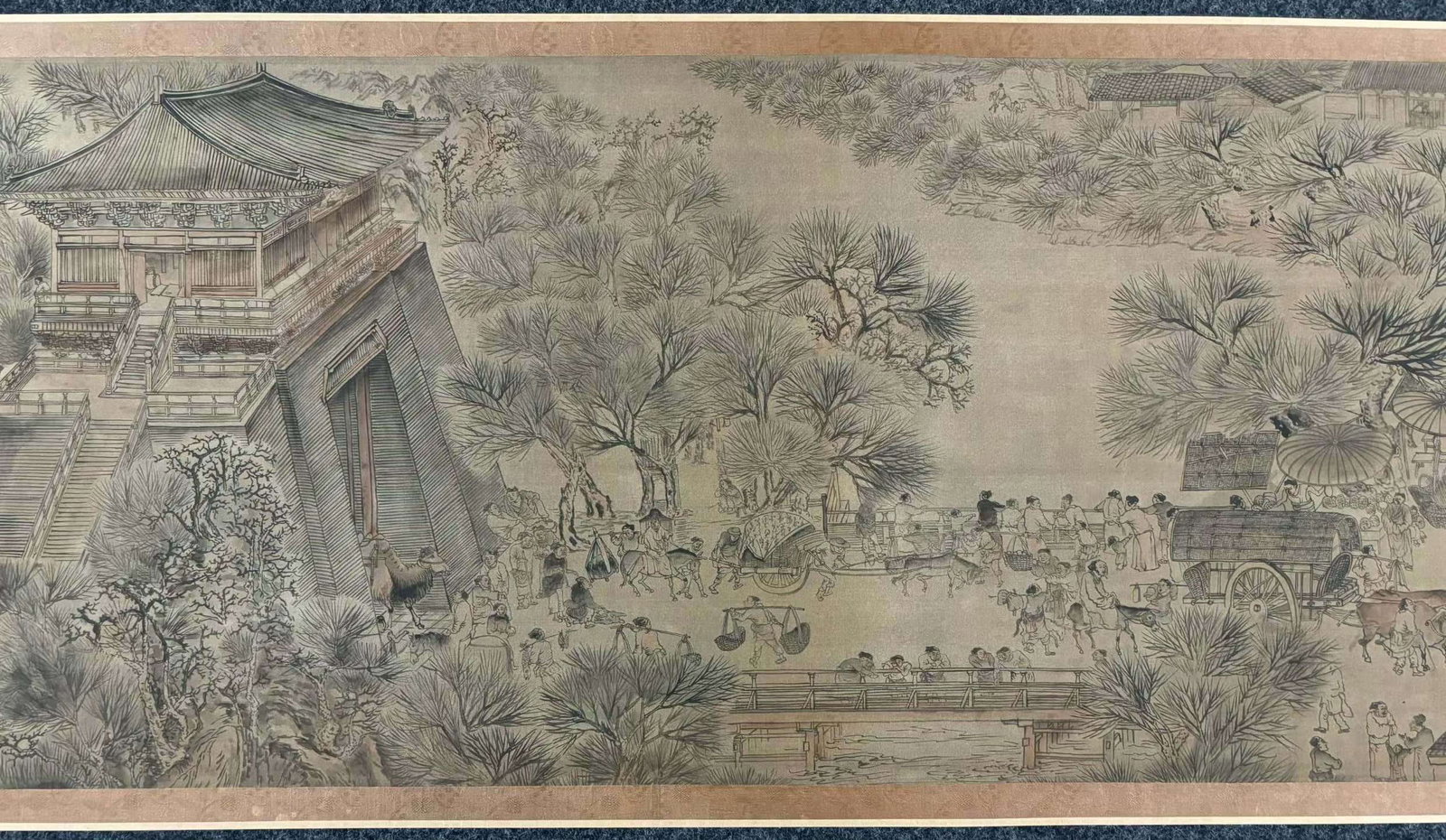 A Chinese Hand Scroll Ink Painting of Landscape and Figure on Silk,Chou Ying - 13