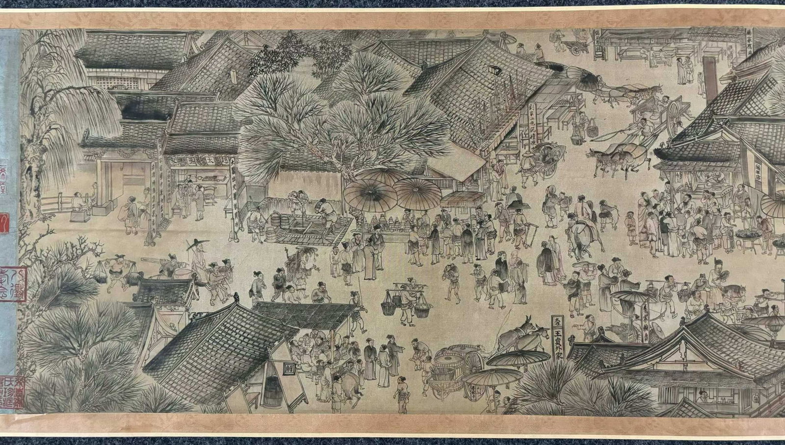 A Chinese Hand Scroll Ink Painting of Landscape and Figure on Silk,Chou Ying - 15