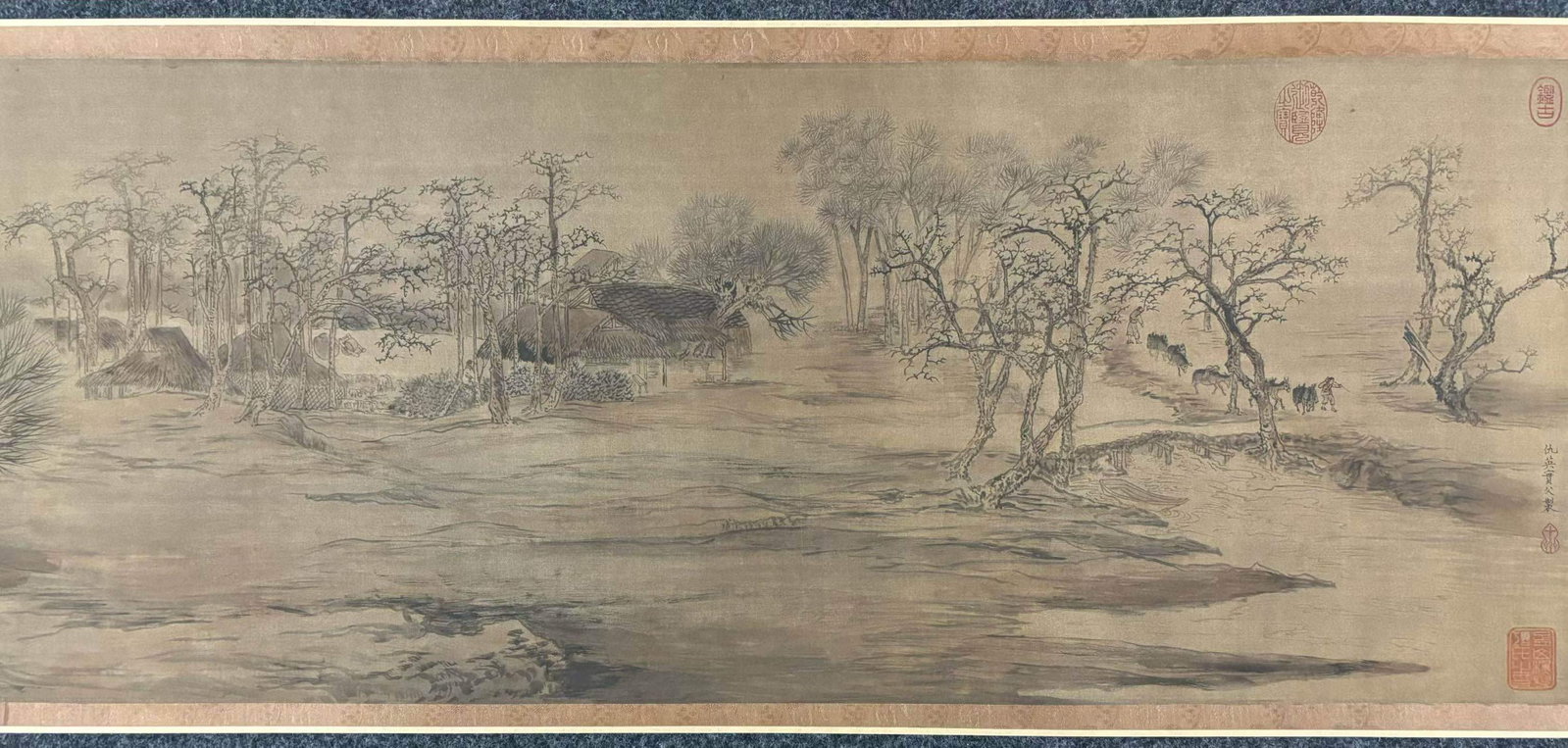 A Chinese Hand Scroll Ink Painting of Landscape and Figure on Silk,Chou Ying - 4
