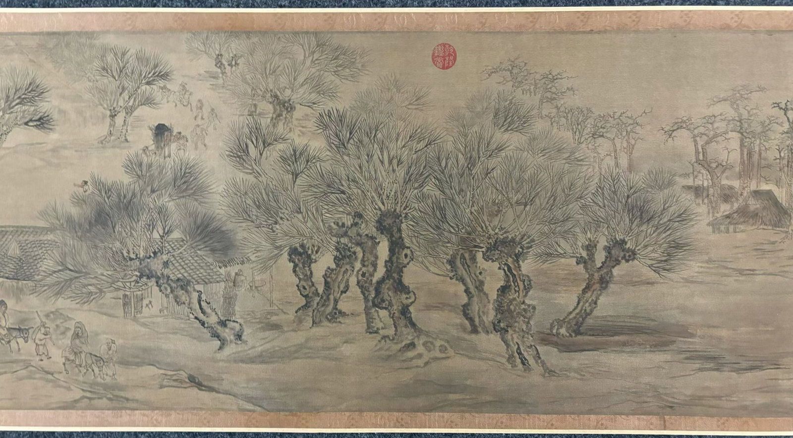 A Chinese Hand Scroll Ink Painting of Landscape and Figure on Silk,Chou Ying - 5