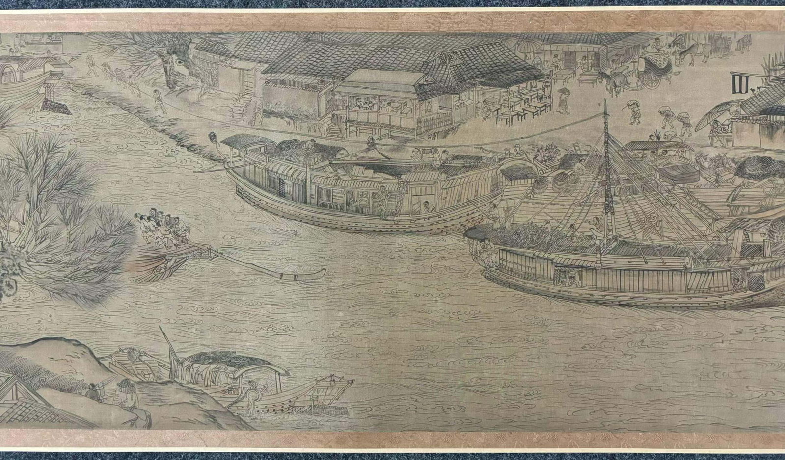 A Chinese Hand Scroll Ink Painting of Landscape and Figure on Silk,Chou Ying - 8