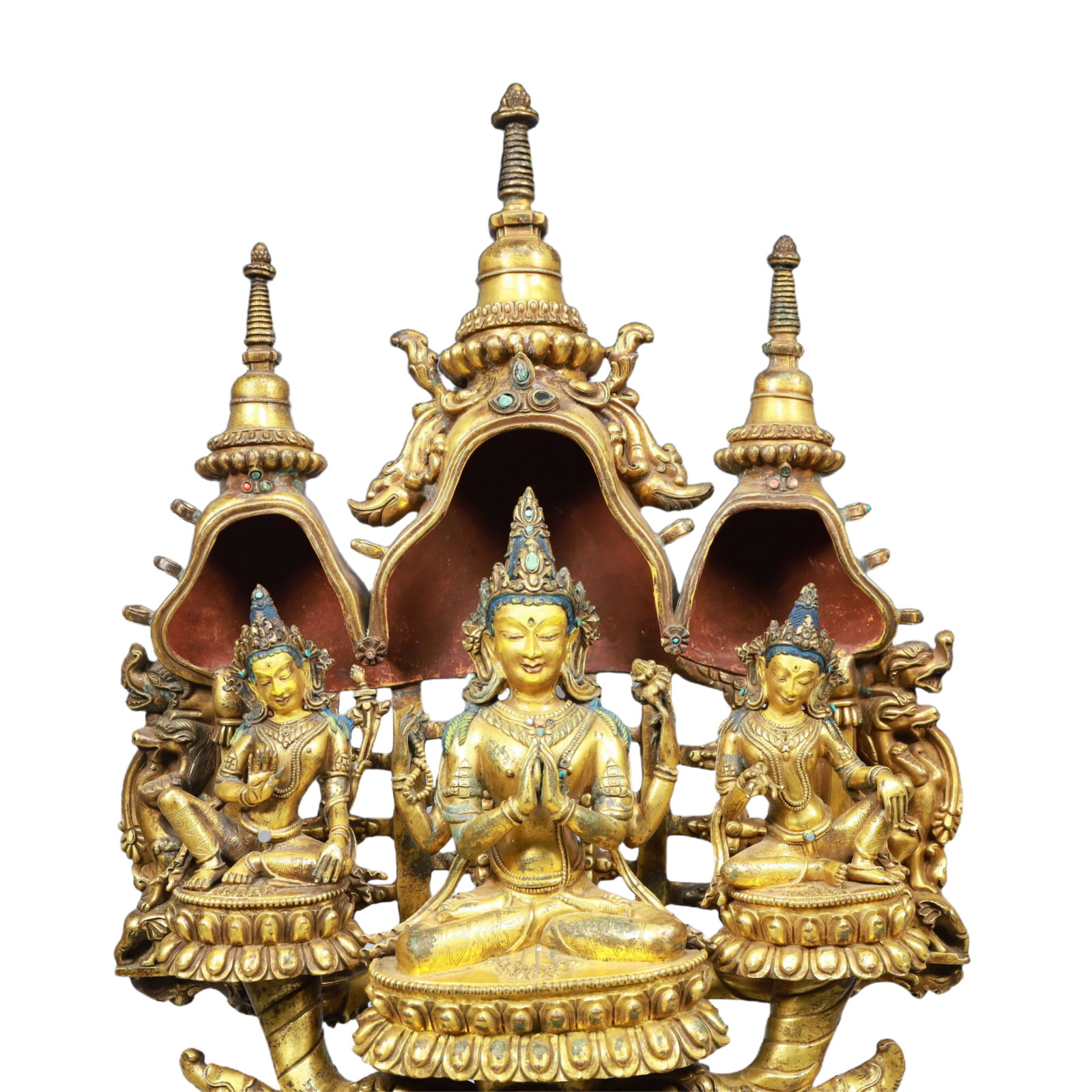 A Solemn Gilt Bronze Statue of Avalokitesvara, Inlaid Gems - 2