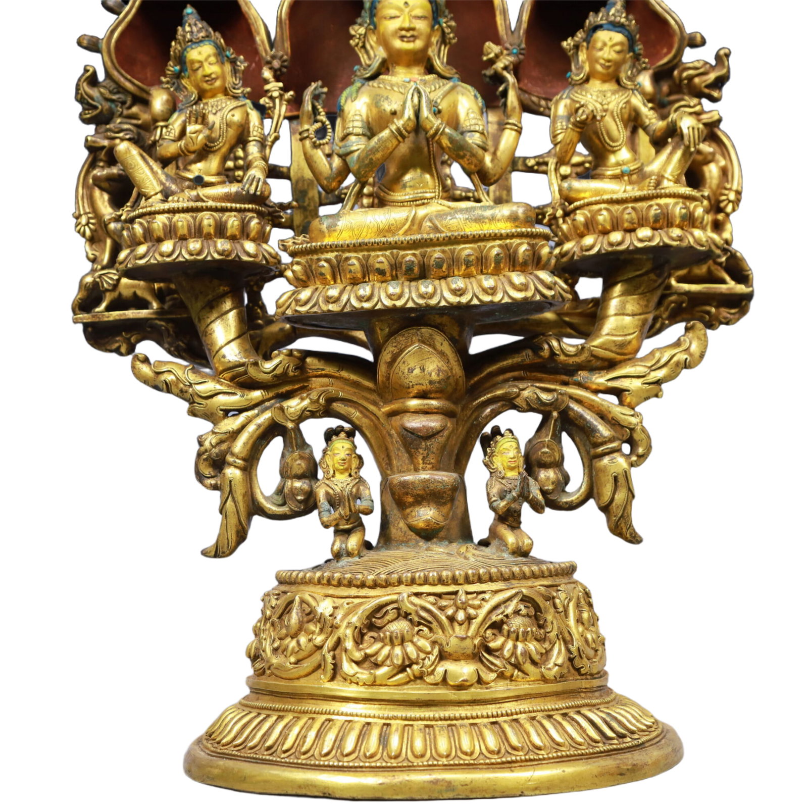 A Solemn Gilt Bronze Statue of Avalokitesvara, Inlaid Gems - 3