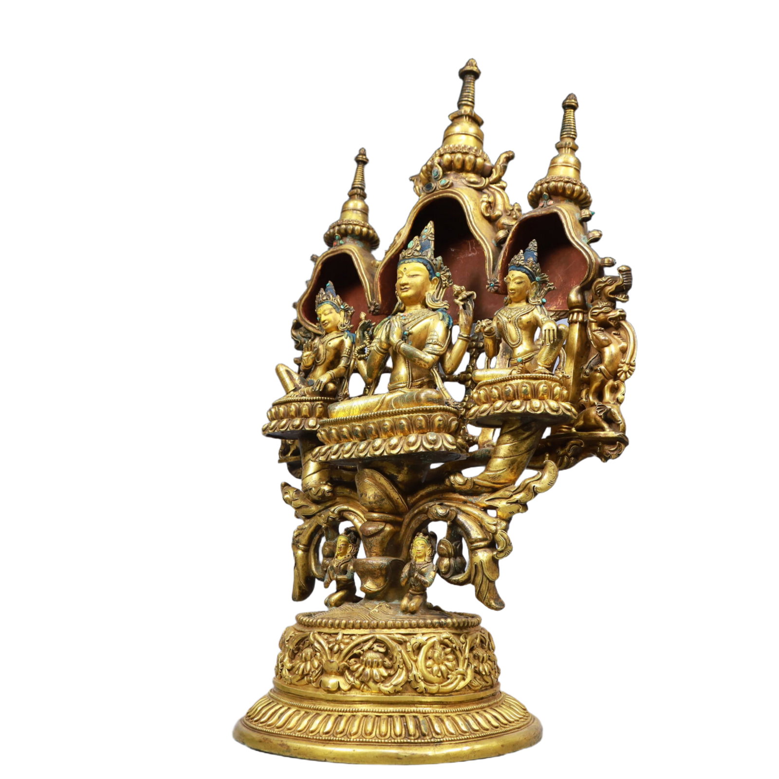 A Solemn Gilt Bronze Statue of Avalokitesvara, Inlaid Gems - 4