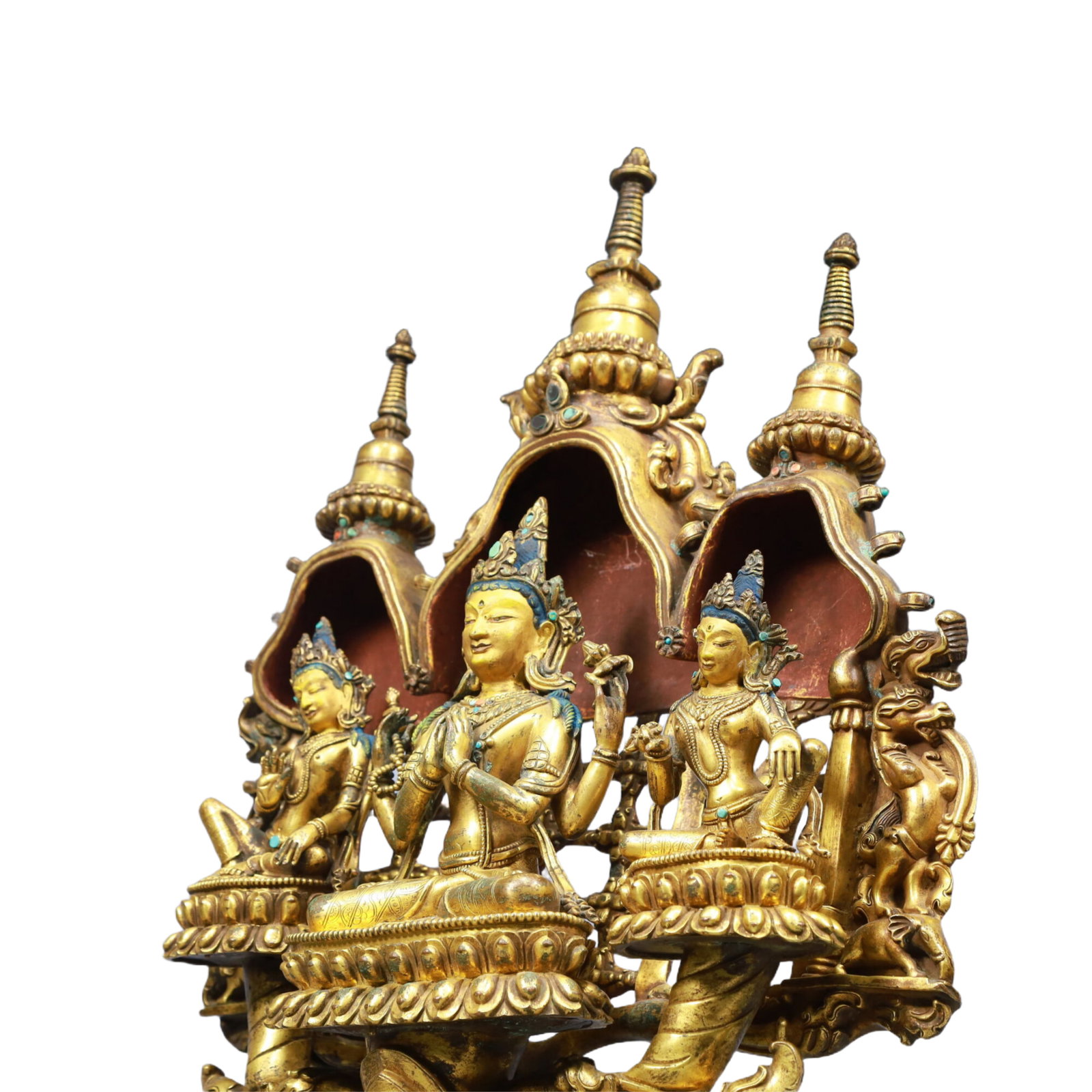 A Solemn Gilt Bronze Statue of Avalokitesvara, Inlaid Gems - 5