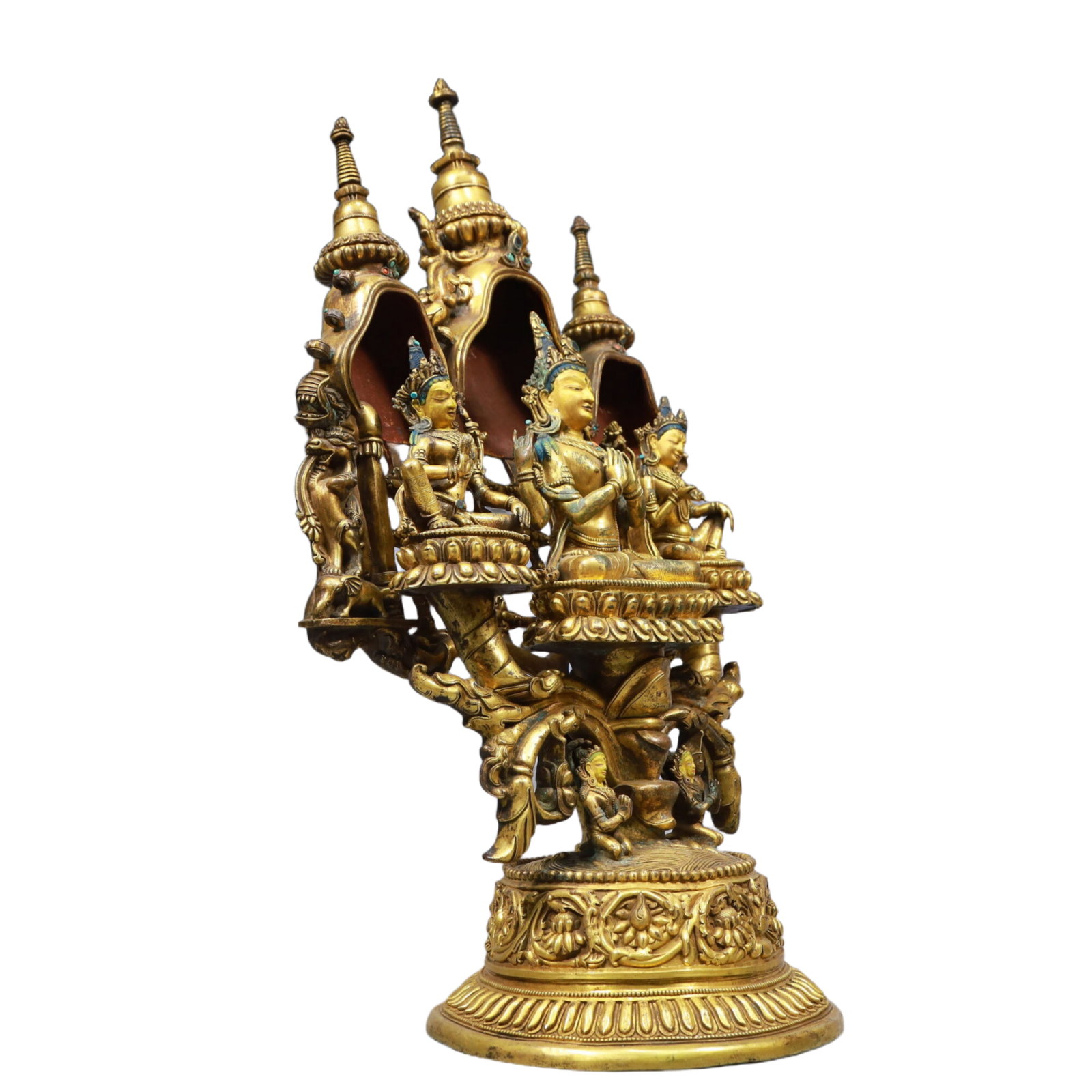 A Solemn Gilt Bronze Statue of Avalokitesvara, Inlaid Gems - 6