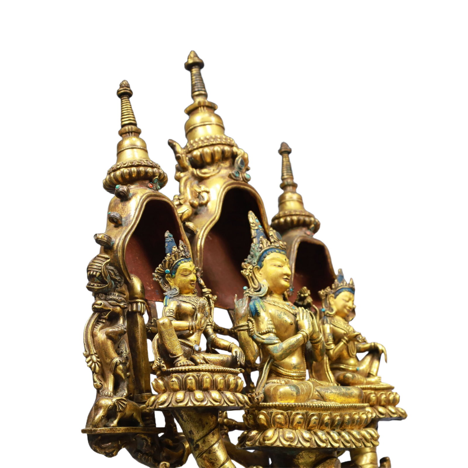 A Solemn Gilt Bronze Statue of Avalokitesvara, Inlaid Gems - 7