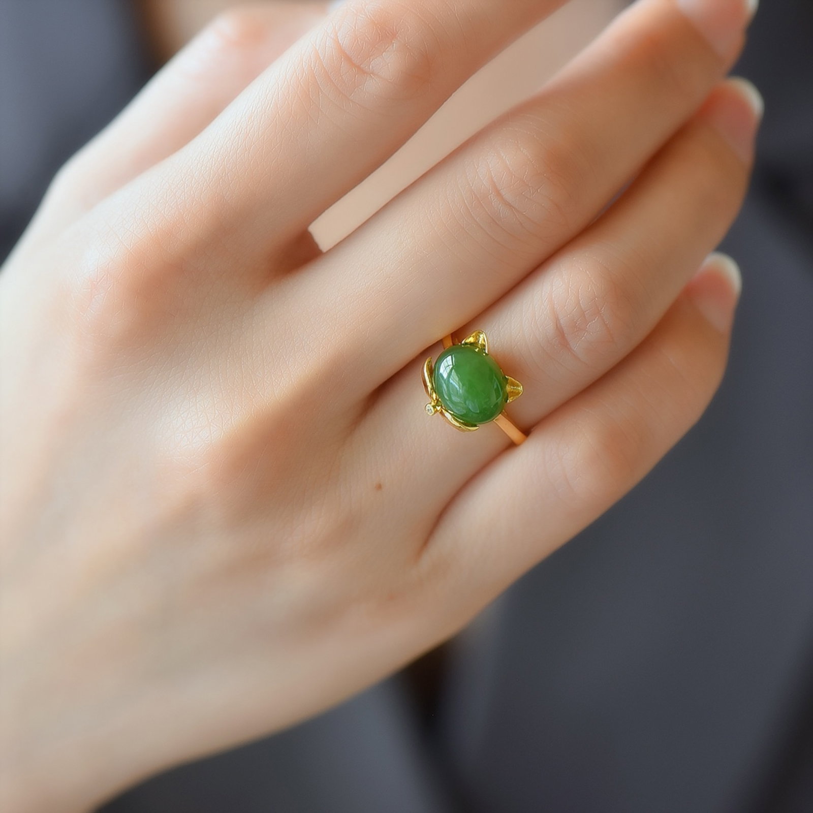 An Exquisite Sterling Silver-Gold Plated Inlaid Jasper Ring - 6