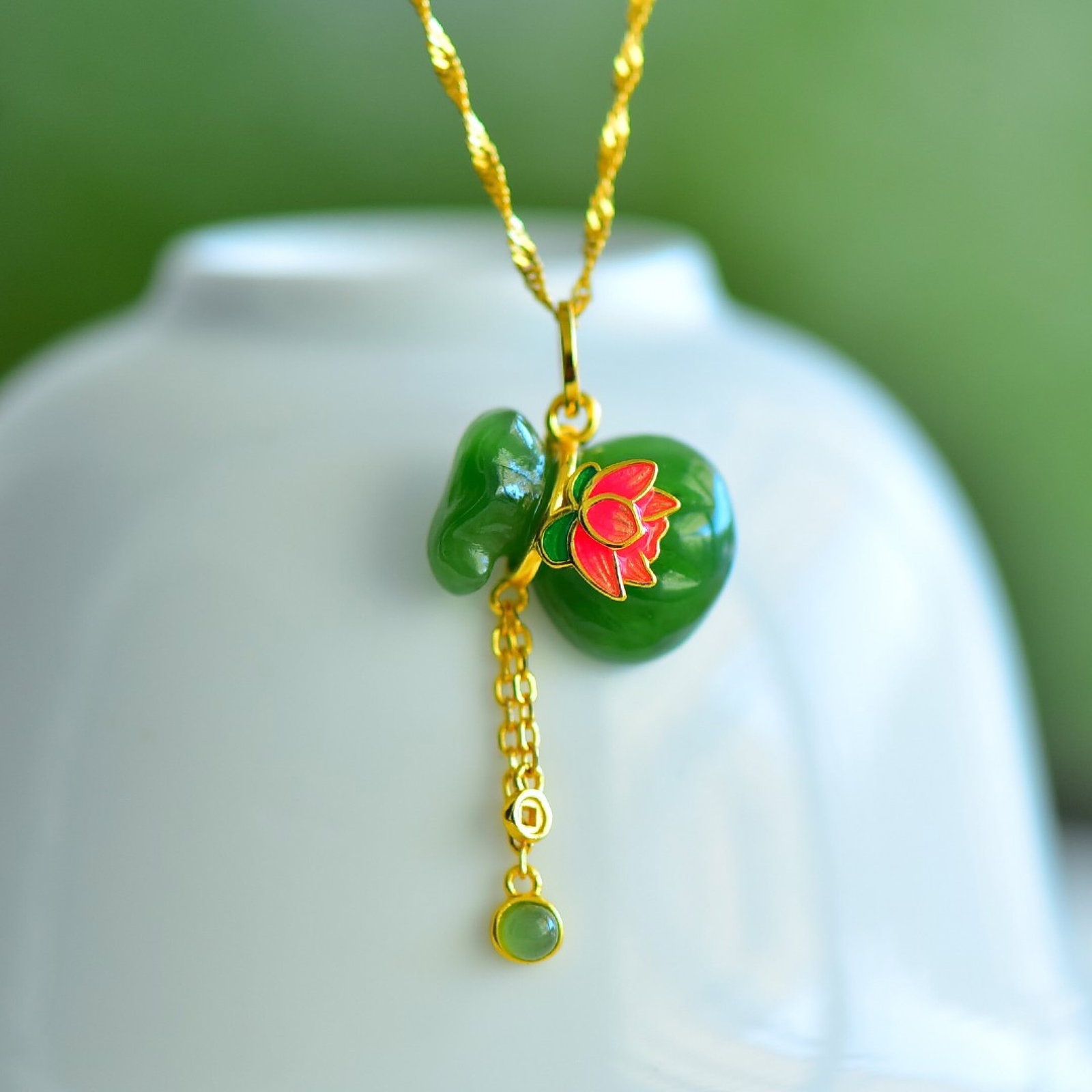 An Exquisite Sterling Silver-Gold Plated Inlaid Jasper Pendant - 2