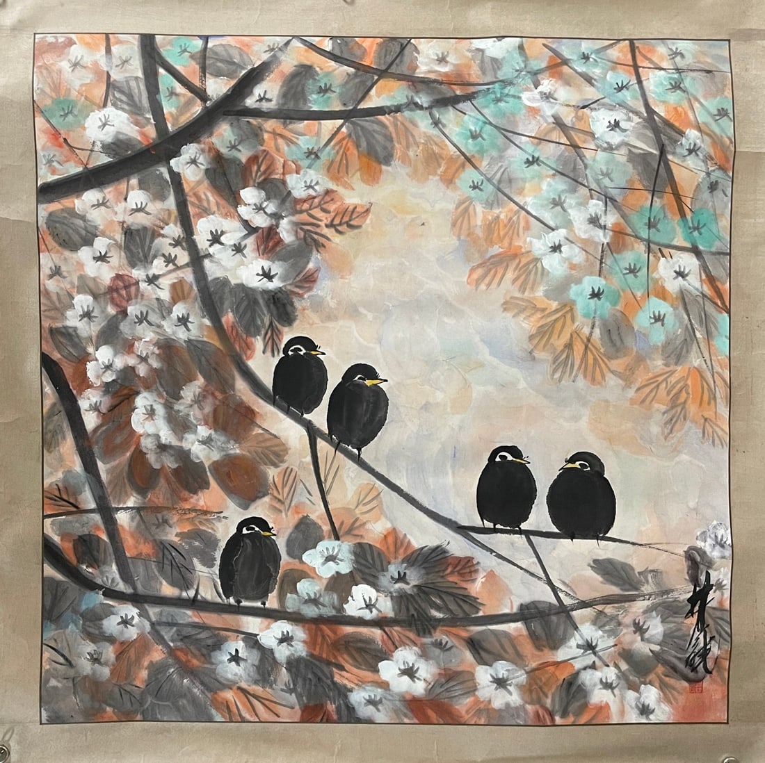 A Chinese Ink Painting of Flower and Bird on Paper,Lin Fengmian: Estimated Value:7200-14400 A Chinese Ink Painting of Flower and Bird on Paper,Lin Fengmian,Size:48inx48in
