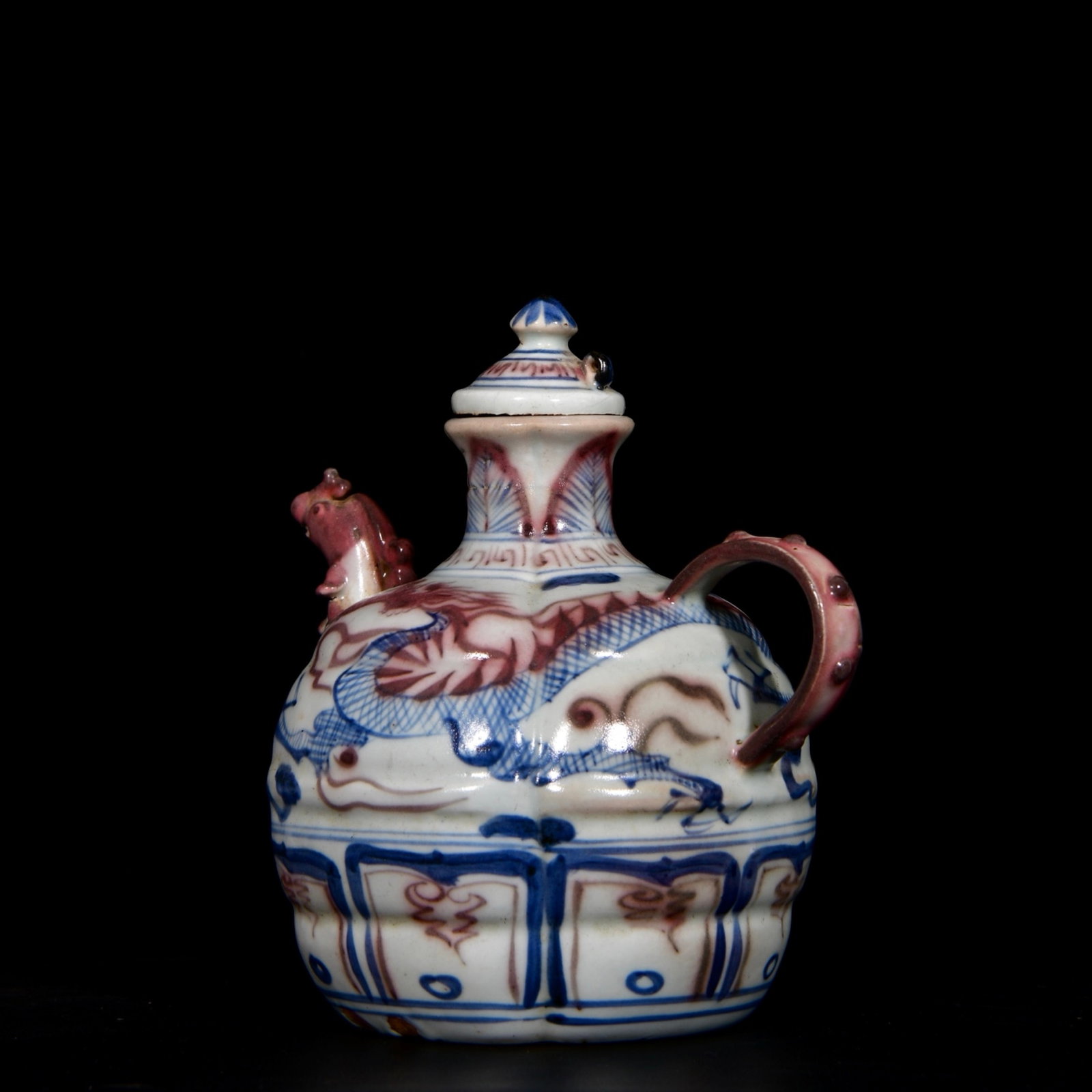 An Exquisite Blue and White Underglaze-Red Auspicious Cloud and Dragon Pattern Phoenix-head Ewer - 3