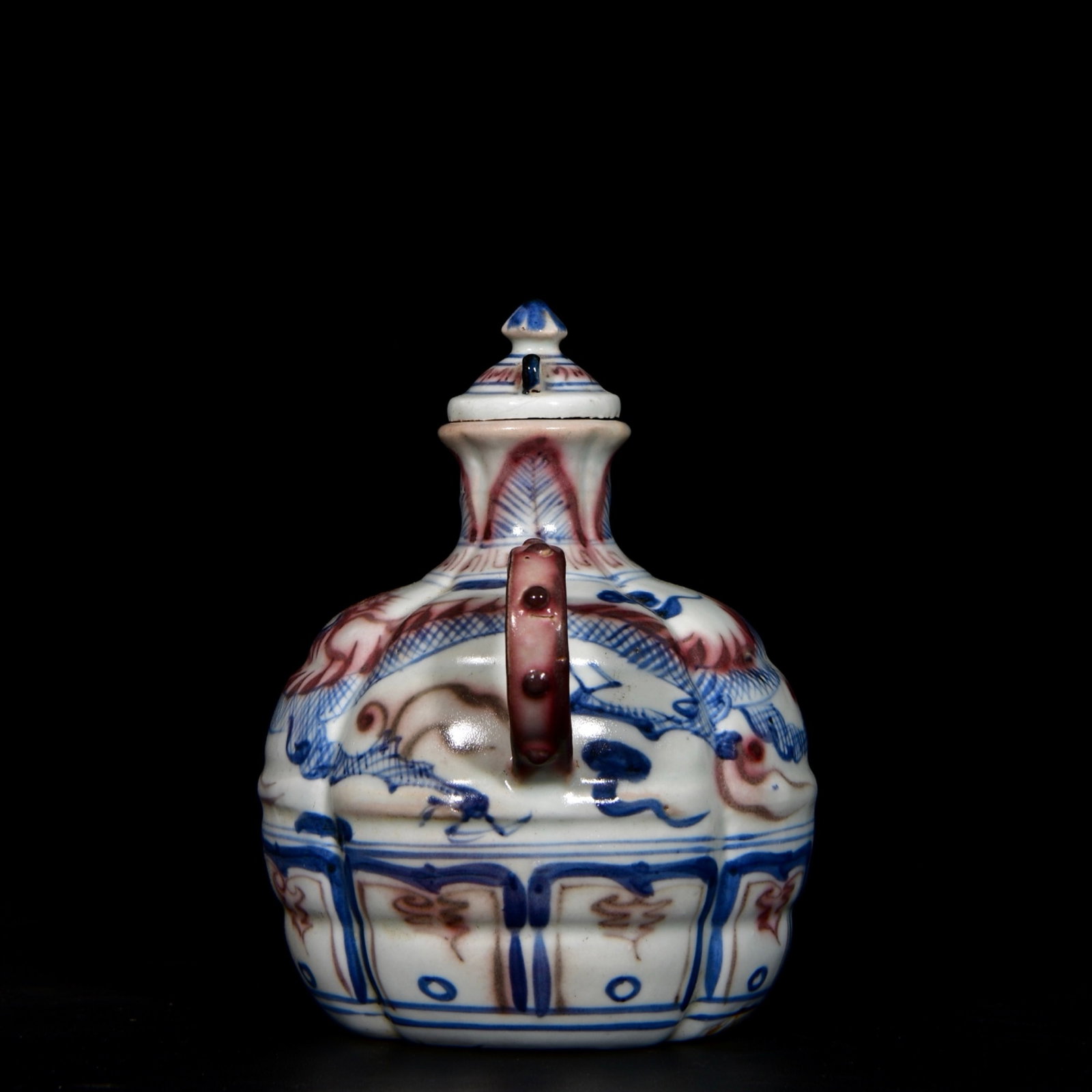 An Exquisite Blue and White Underglaze-Red Auspicious Cloud and Dragon Pattern Phoenix-head Ewer - 4