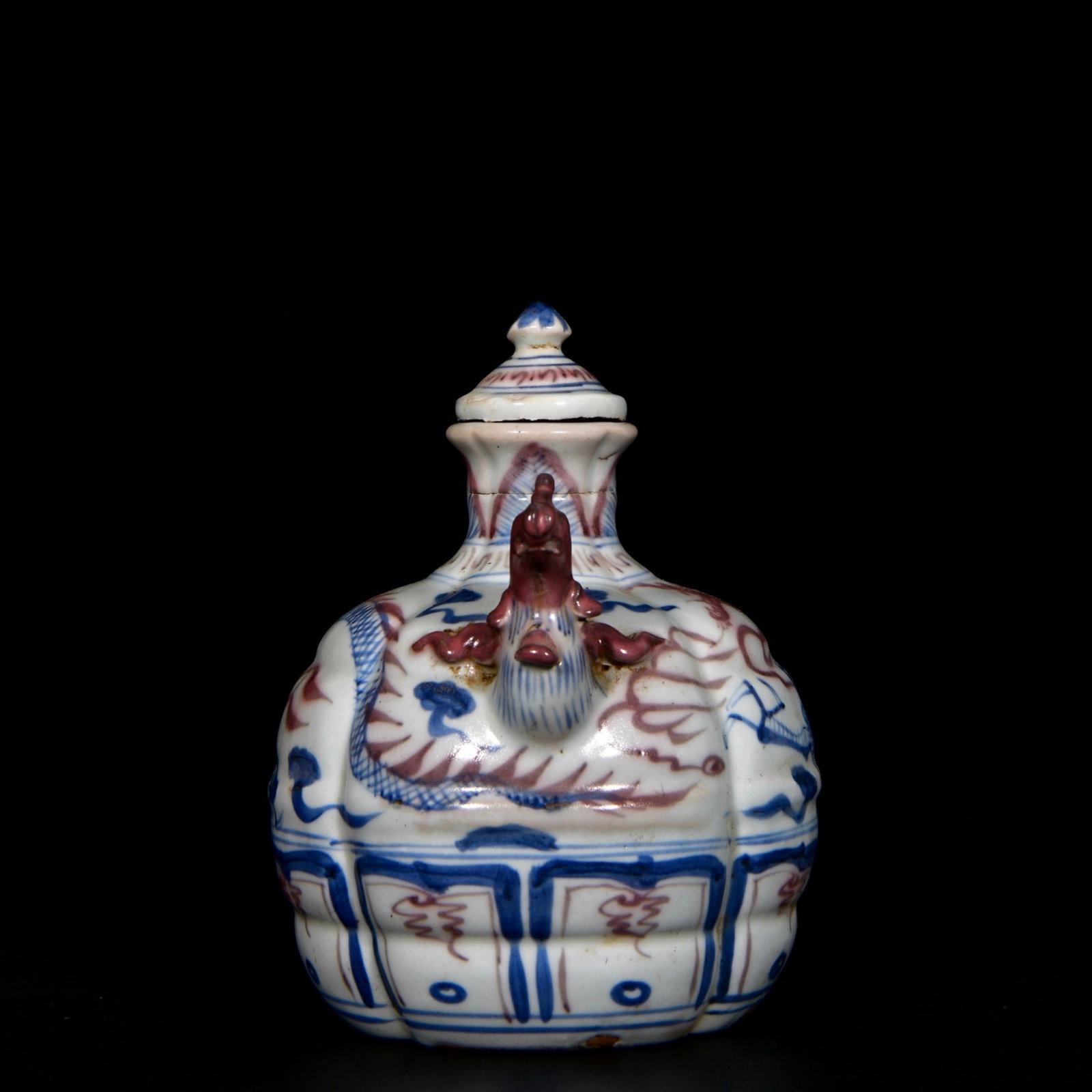 An Exquisite Blue and White Underglaze-Red Auspicious Cloud and Dragon Pattern Phoenix-head Ewer - 6