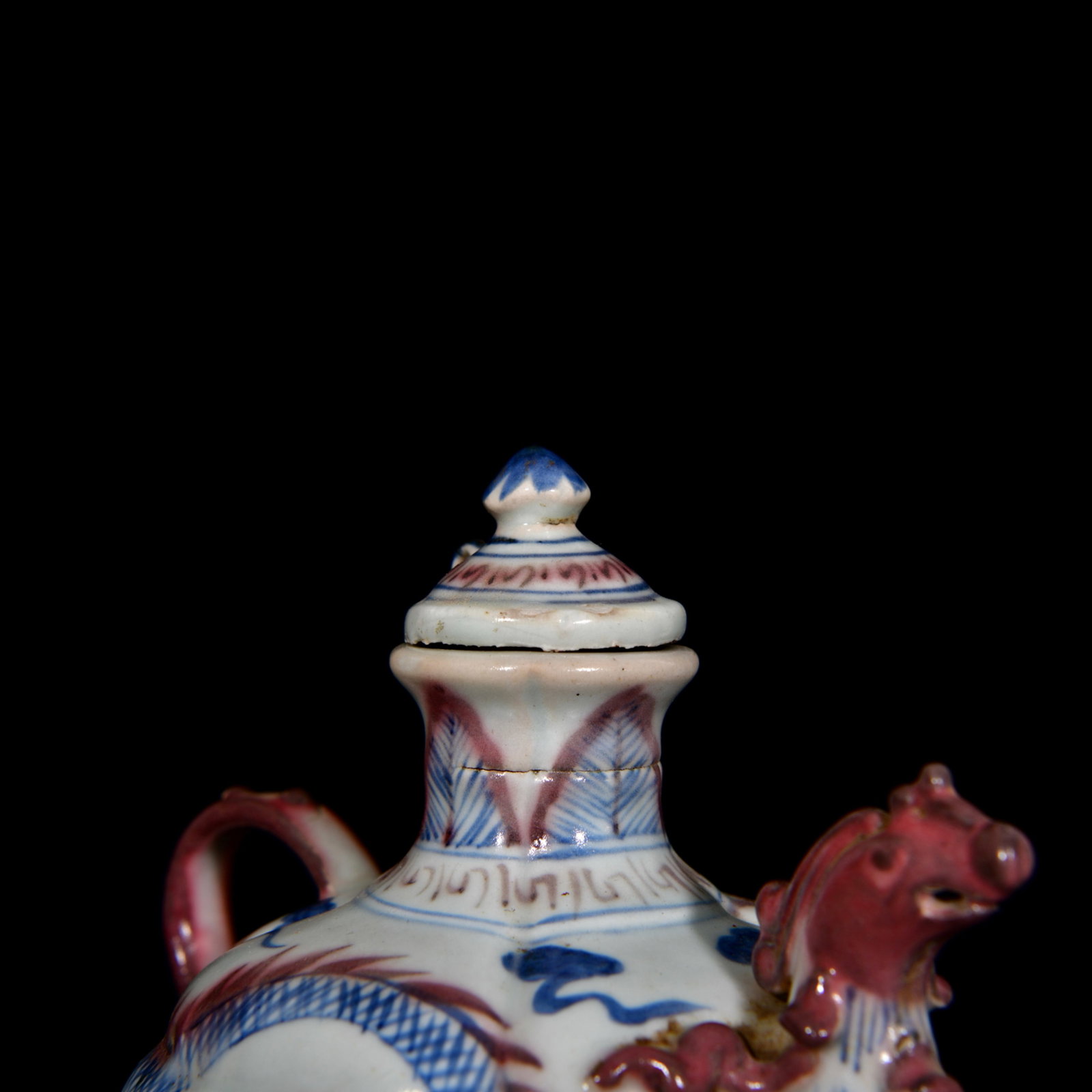 An Exquisite Blue and White Underglaze-Red Auspicious Cloud and Dragon Pattern Phoenix-head Ewer - 7