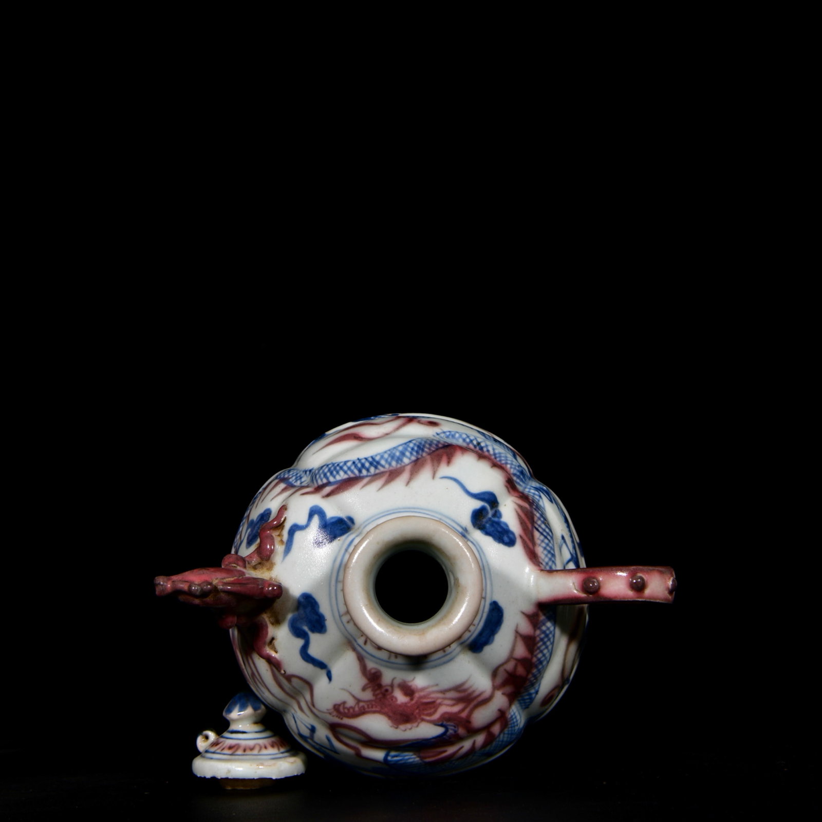 An Exquisite Blue and White Underglaze-Red Auspicious Cloud and Dragon Pattern Phoenix-head Ewer - 8