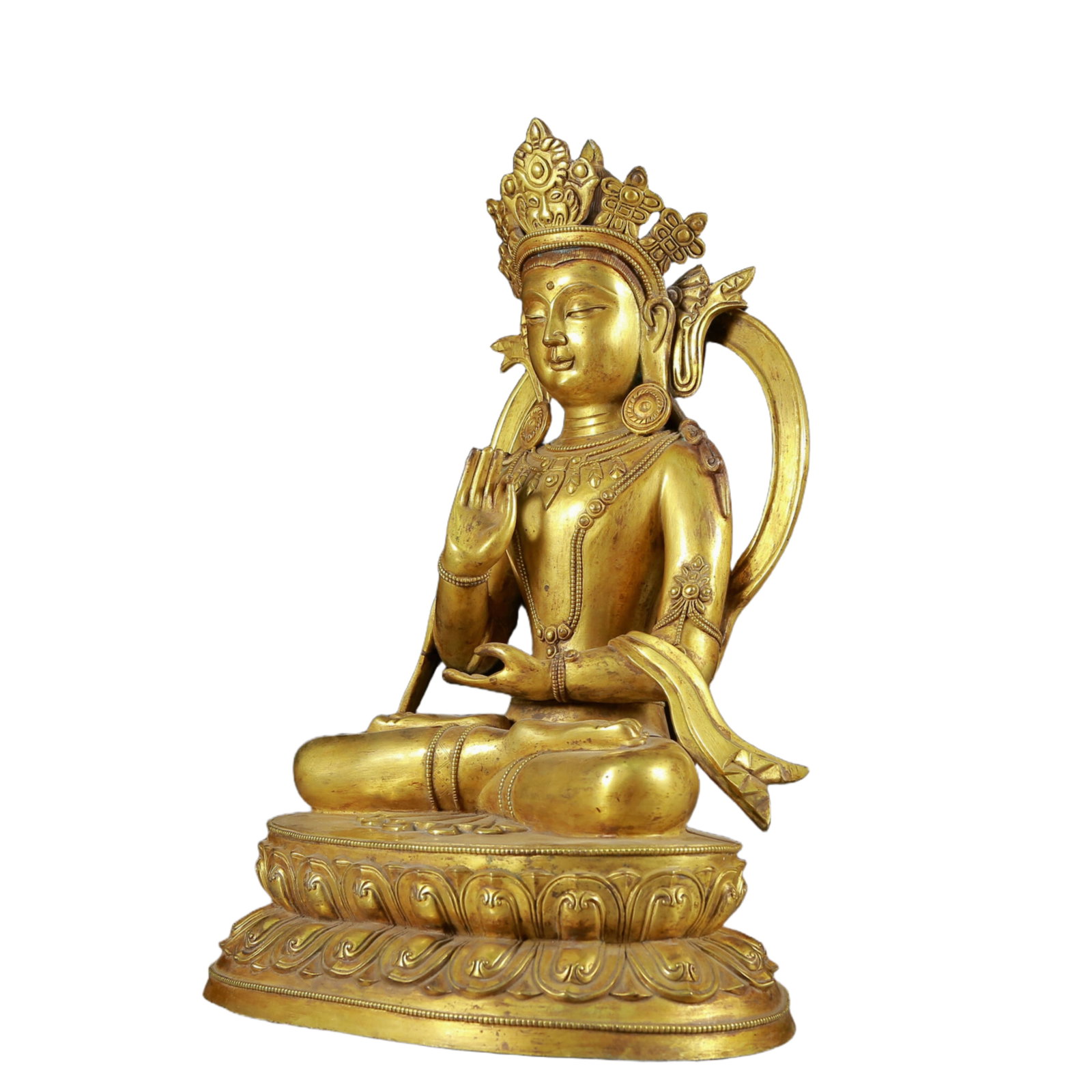 A Solemn Gilt Bronze Statue of Avalokitesvara - 5