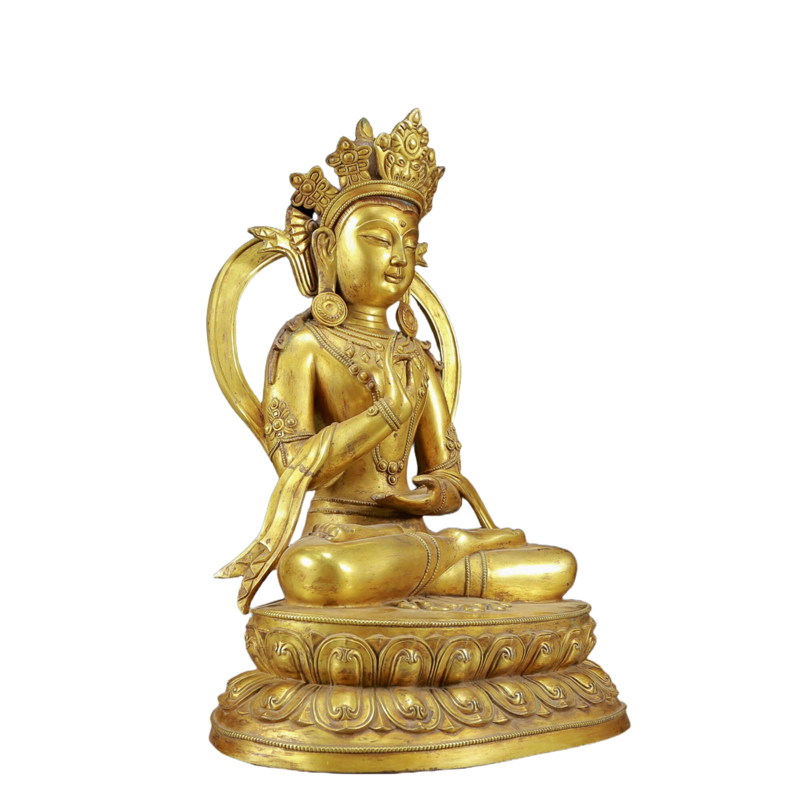 A Solemn Gilt Bronze Statue of Avalokitesvara - 7