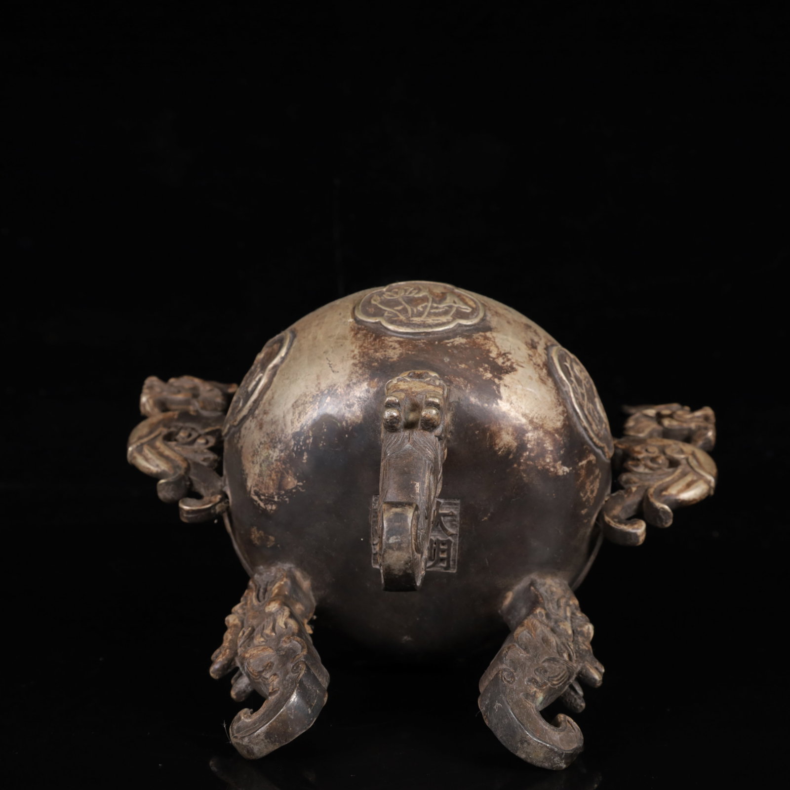 An Exquisite Silver-Plated Bronze Flower Pattern Dragon-Ears and Dragon Legs Censer - 15