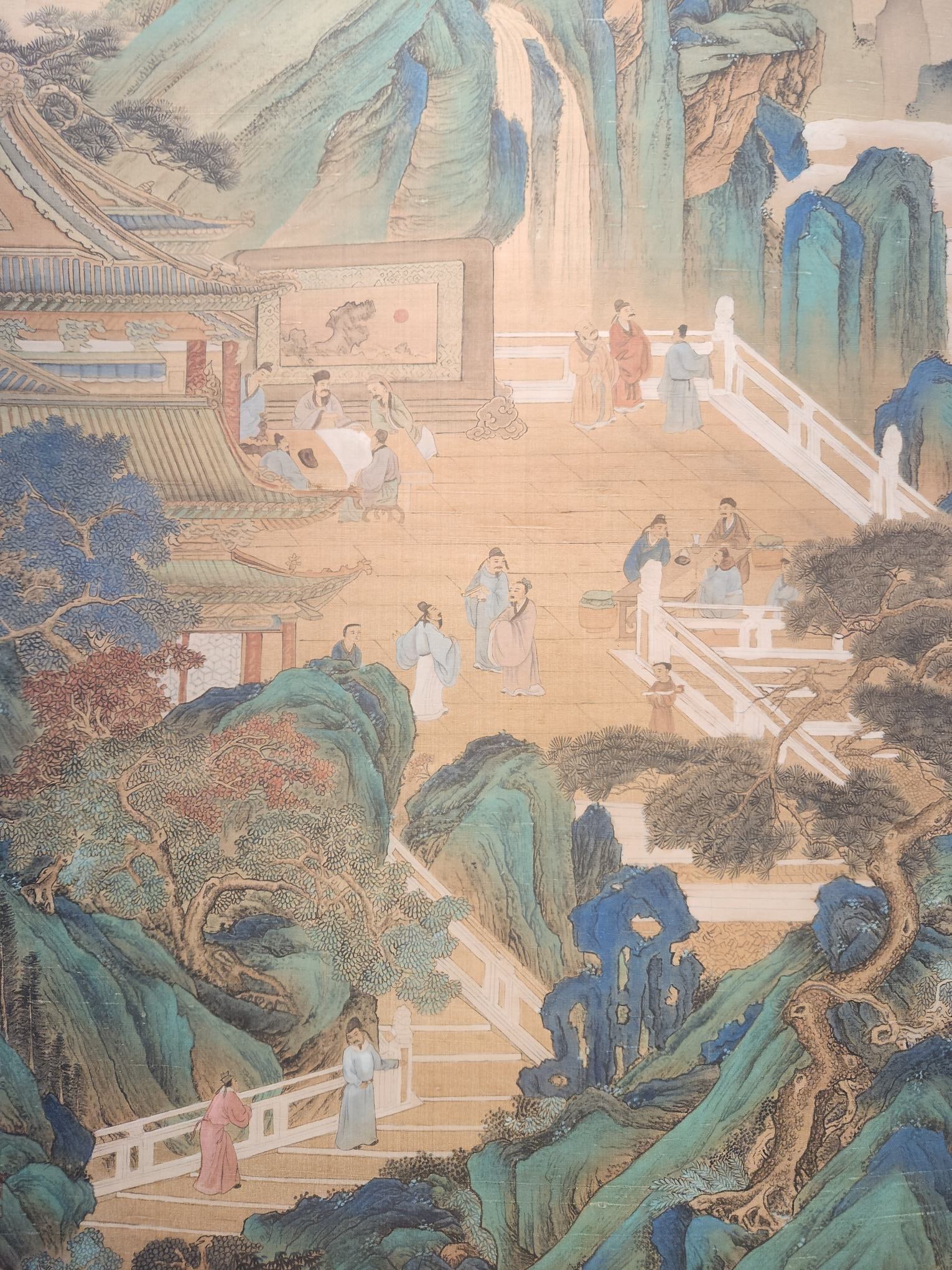 A Chinese Vertical Scroll Ink Painting of Landscape and Figure on Silk,Chou Ying - 5