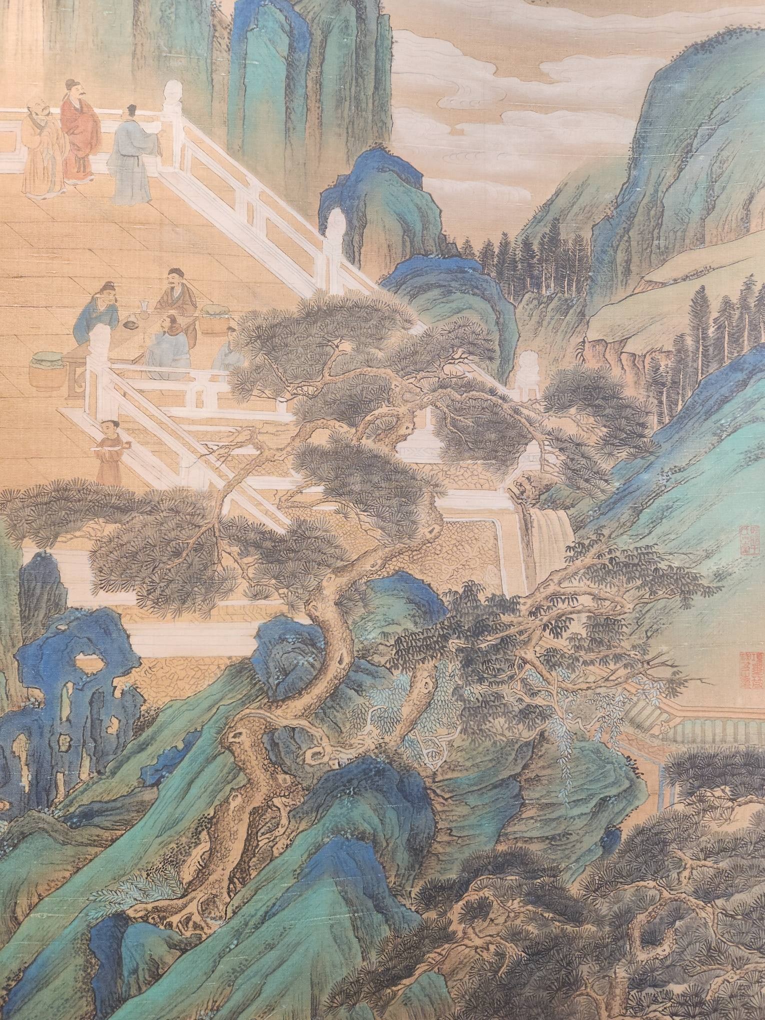 A Chinese Vertical Scroll Ink Painting of Landscape and Figure on Silk,Chou Ying - 6