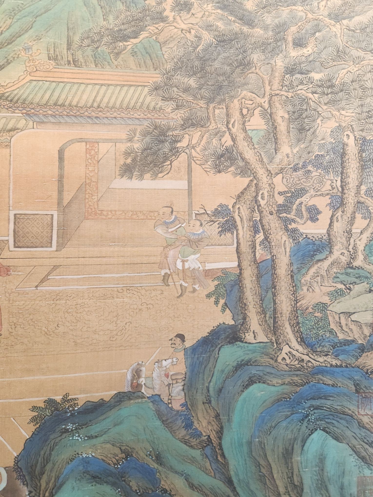 A Chinese Vertical Scroll Ink Painting of Landscape and Figure on Silk,Chou Ying - 7