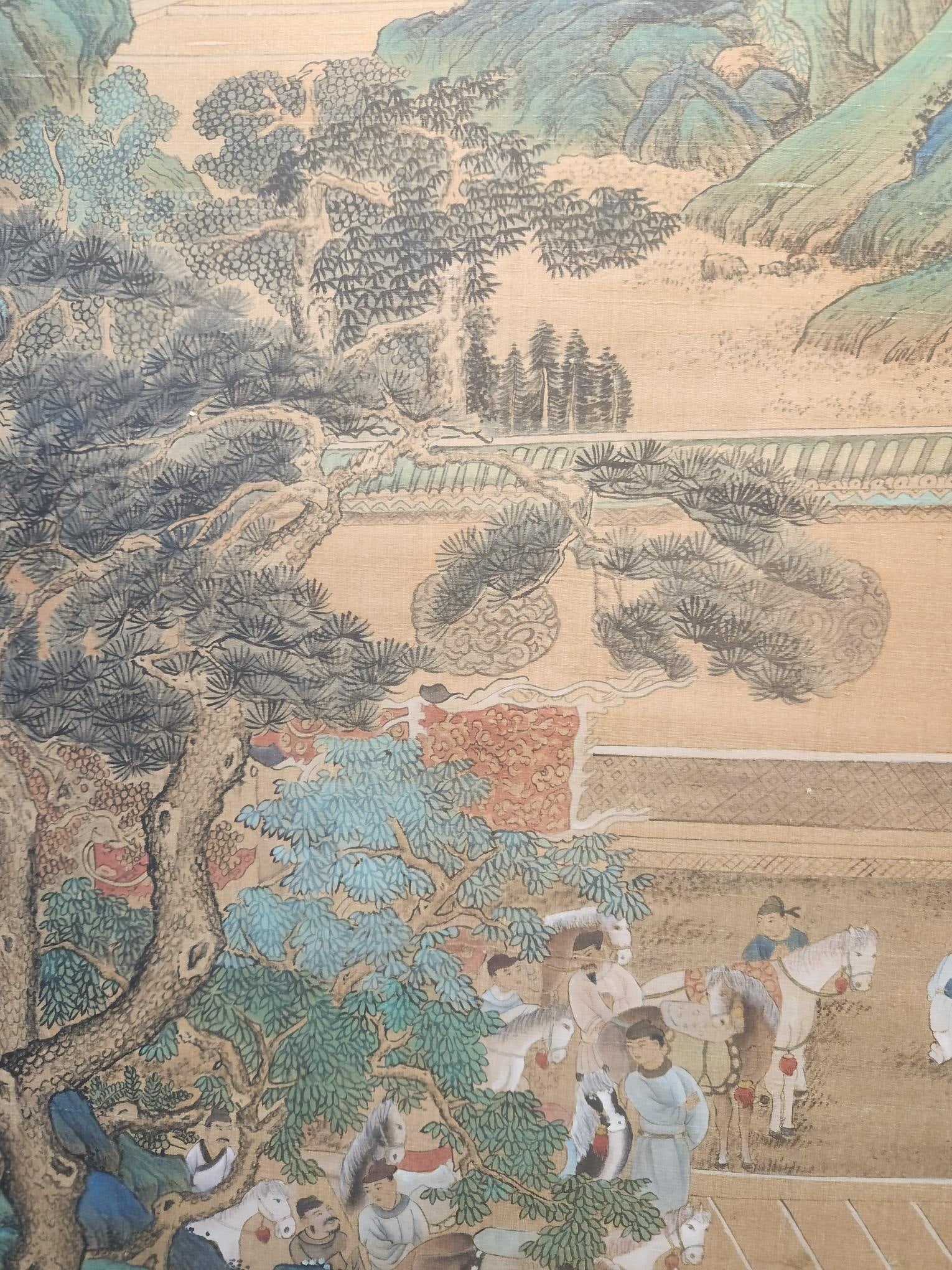 A Chinese Vertical Scroll Ink Painting of Landscape and Figure on Silk,Chou Ying - 8