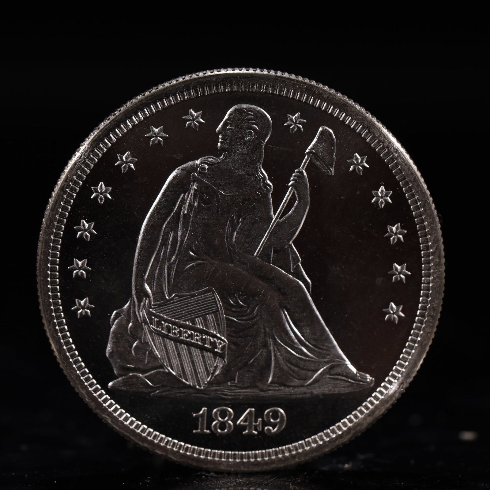 USA One Dollar 1849 Coin: Estimated Value:2000-4000 American coin. IN GOD WE TRUST / LIBERTY / 1849 / UNITED STATES OF AMERICA / ONE DOL. Weight:26.9g.