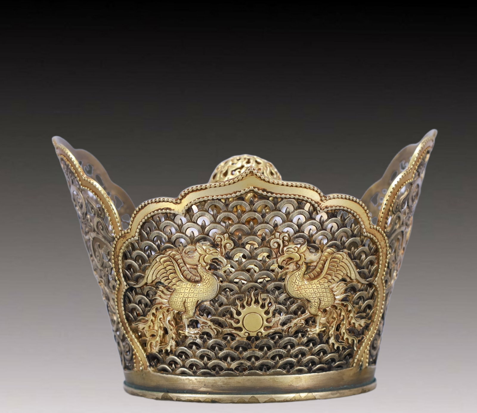 A Pair of Rare Gilt Silver Dragon and Phoenix Pattern Coronets - 10