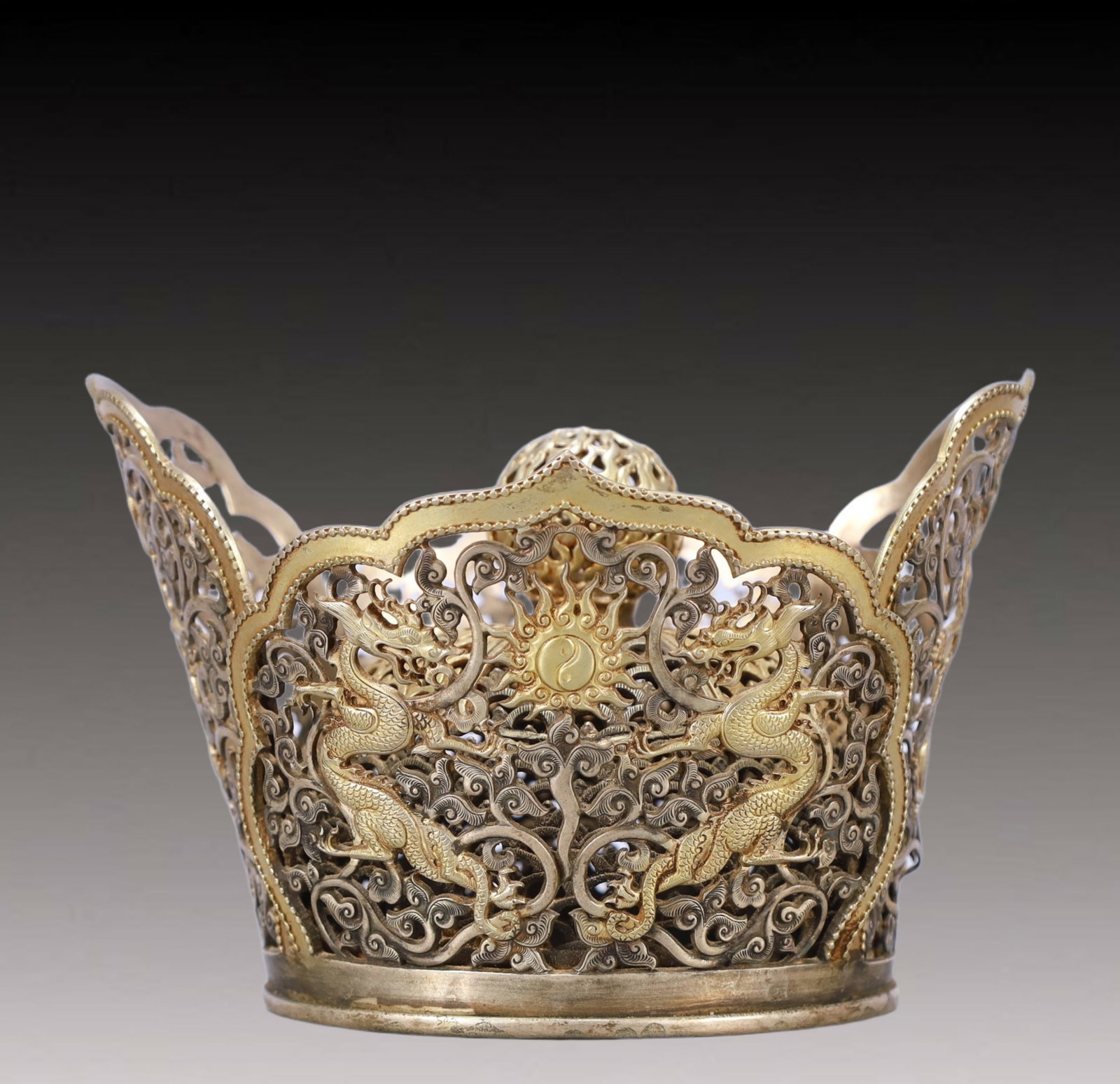 A Pair of Rare Gilt Silver Dragon and Phoenix Pattern Coronets - 3