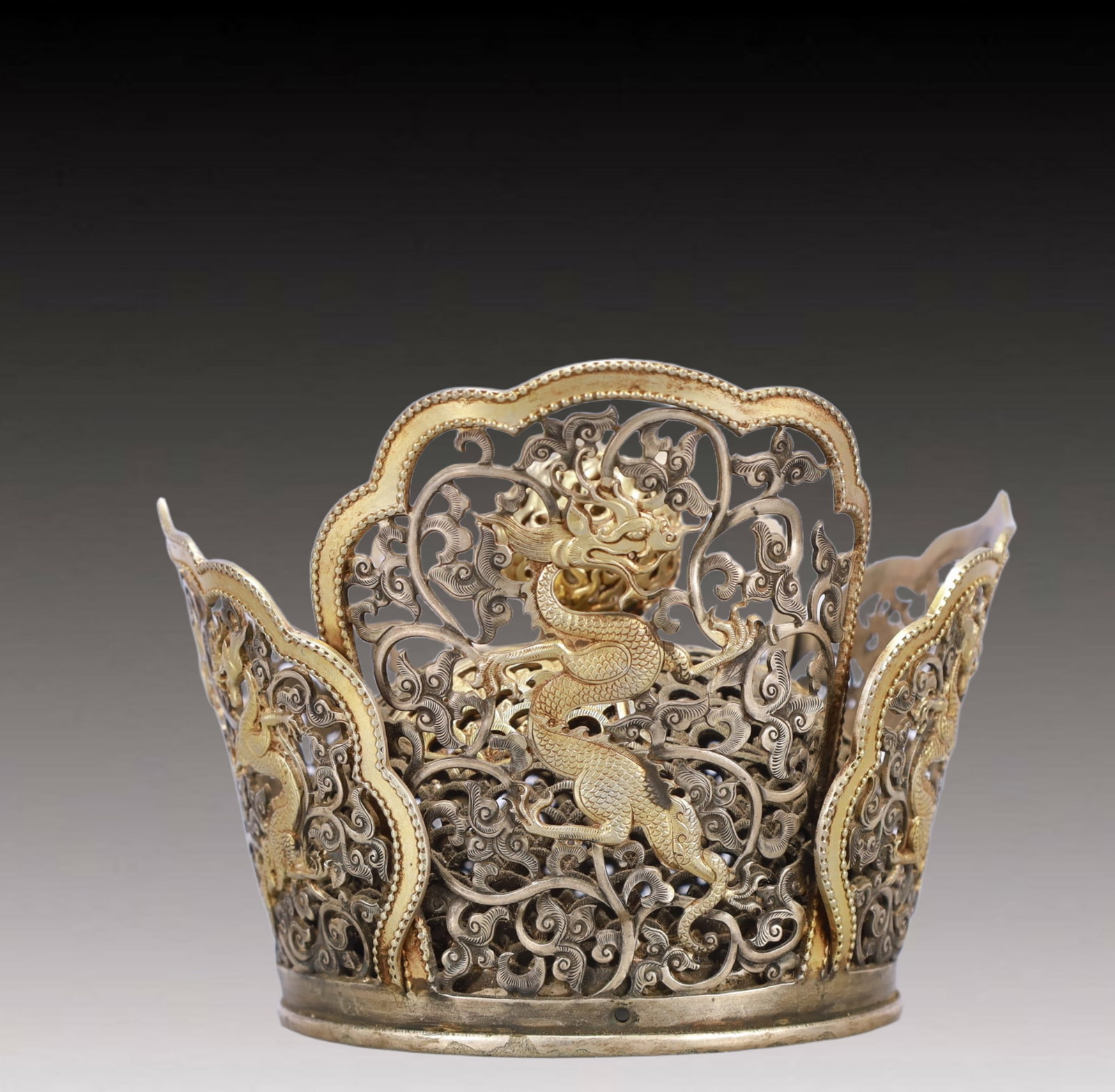 A Pair of Rare Gilt Silver Dragon and Phoenix Pattern Coronets - 4