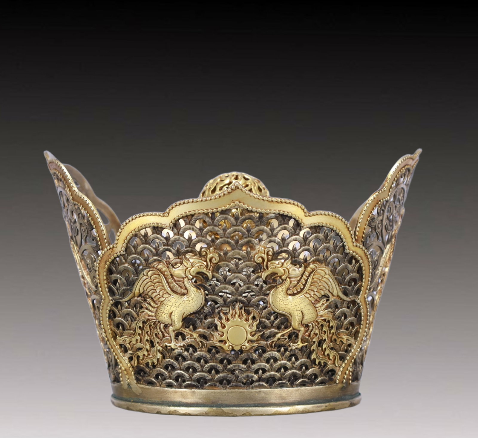 A Pair of Rare Gilt Silver Dragon and Phoenix Pattern Coronets - 8